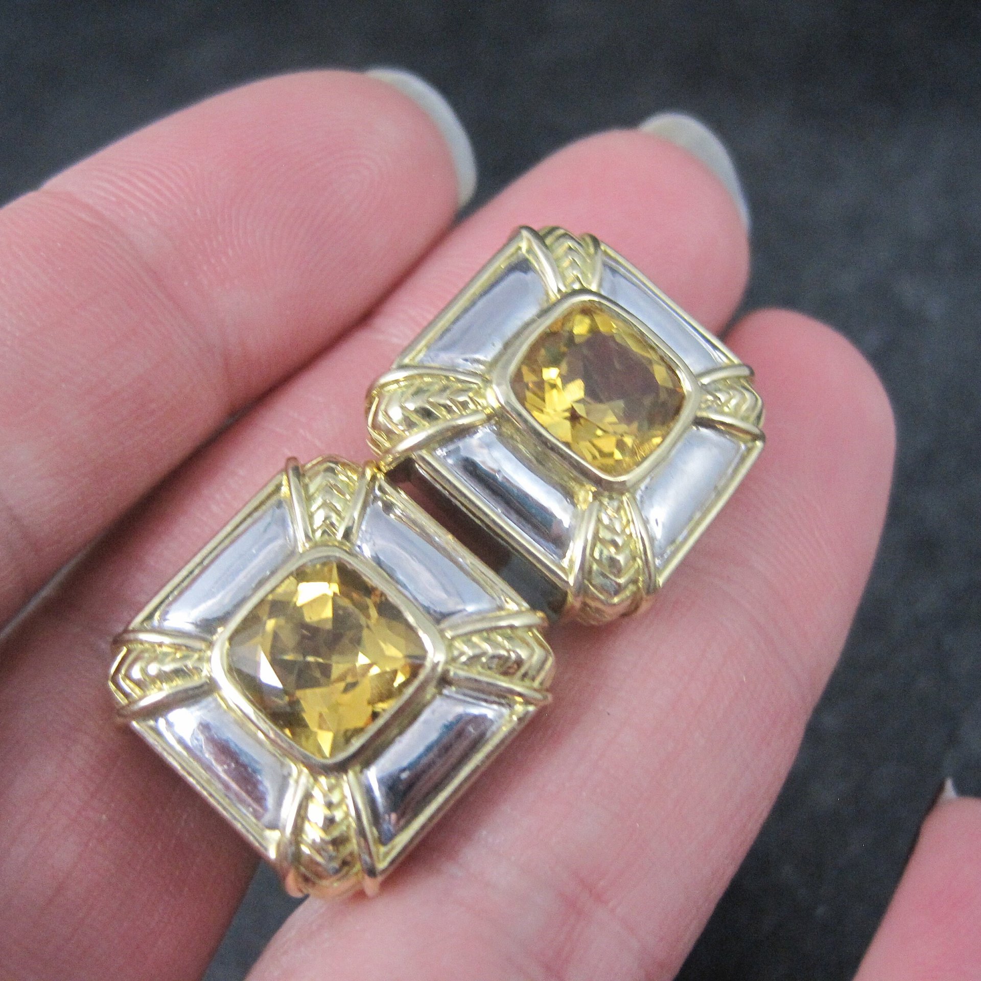 Vintage 18K Sterling Citrine French Back Earrings