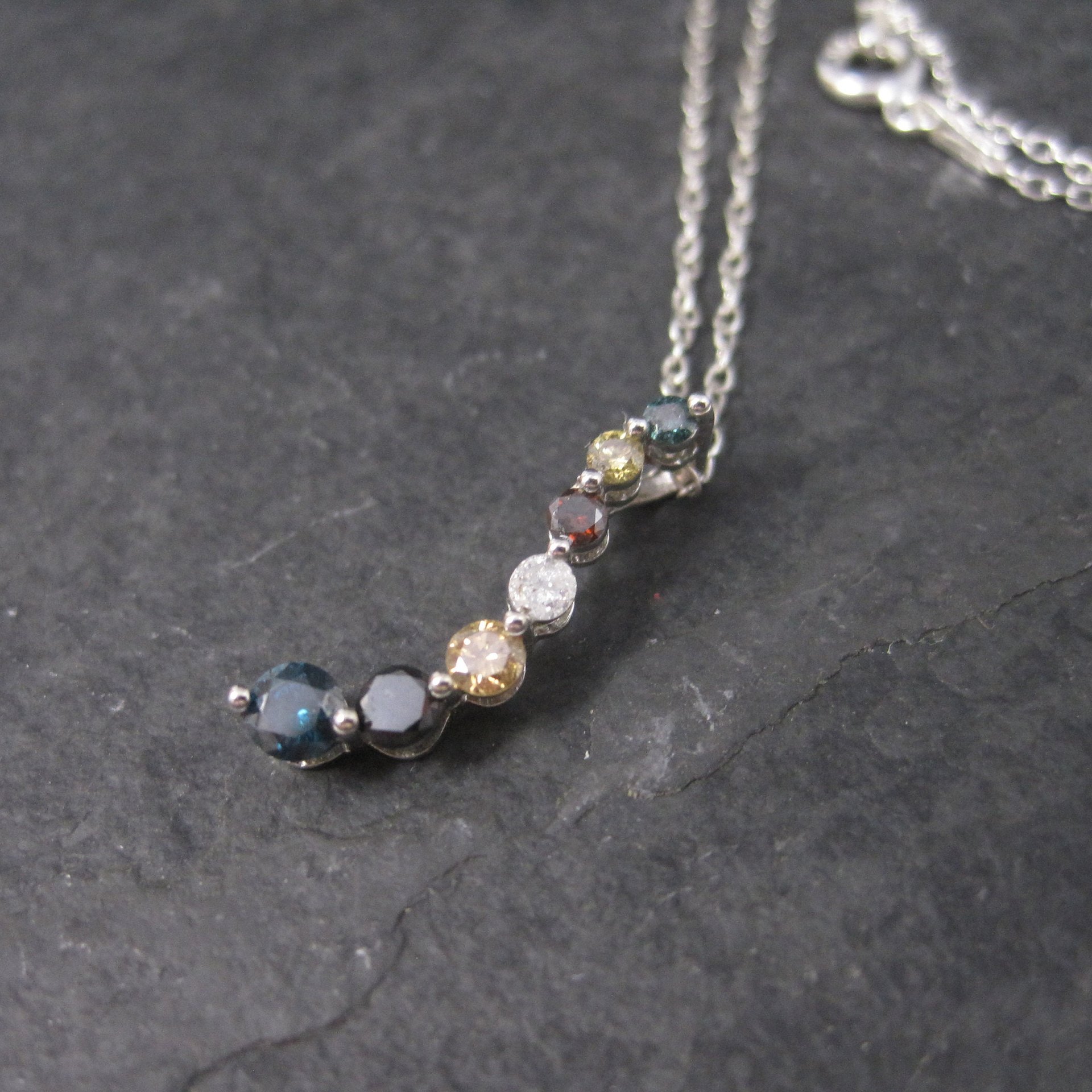Dainty Vintage 10K Colored Diamond Journey Pendant Necklace
