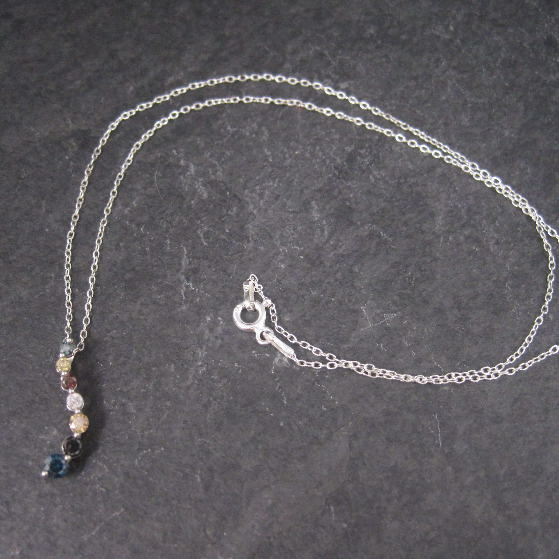 Dainty Vintage 10K Colored Diamond Journey Pendant Necklace