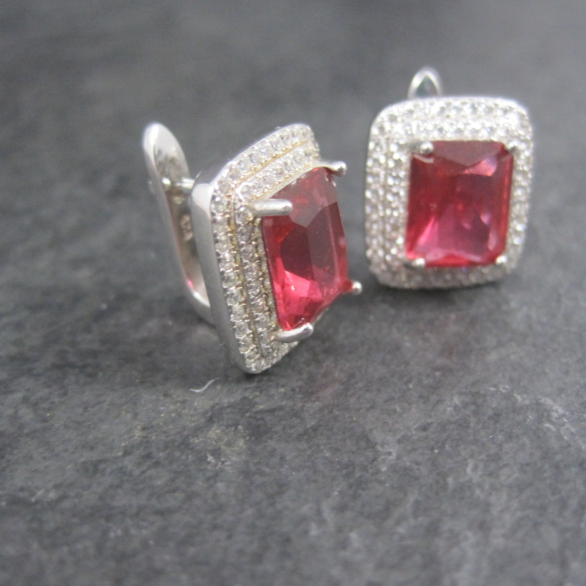 Vintage Sterling Pink Cz Latch Back Earrings