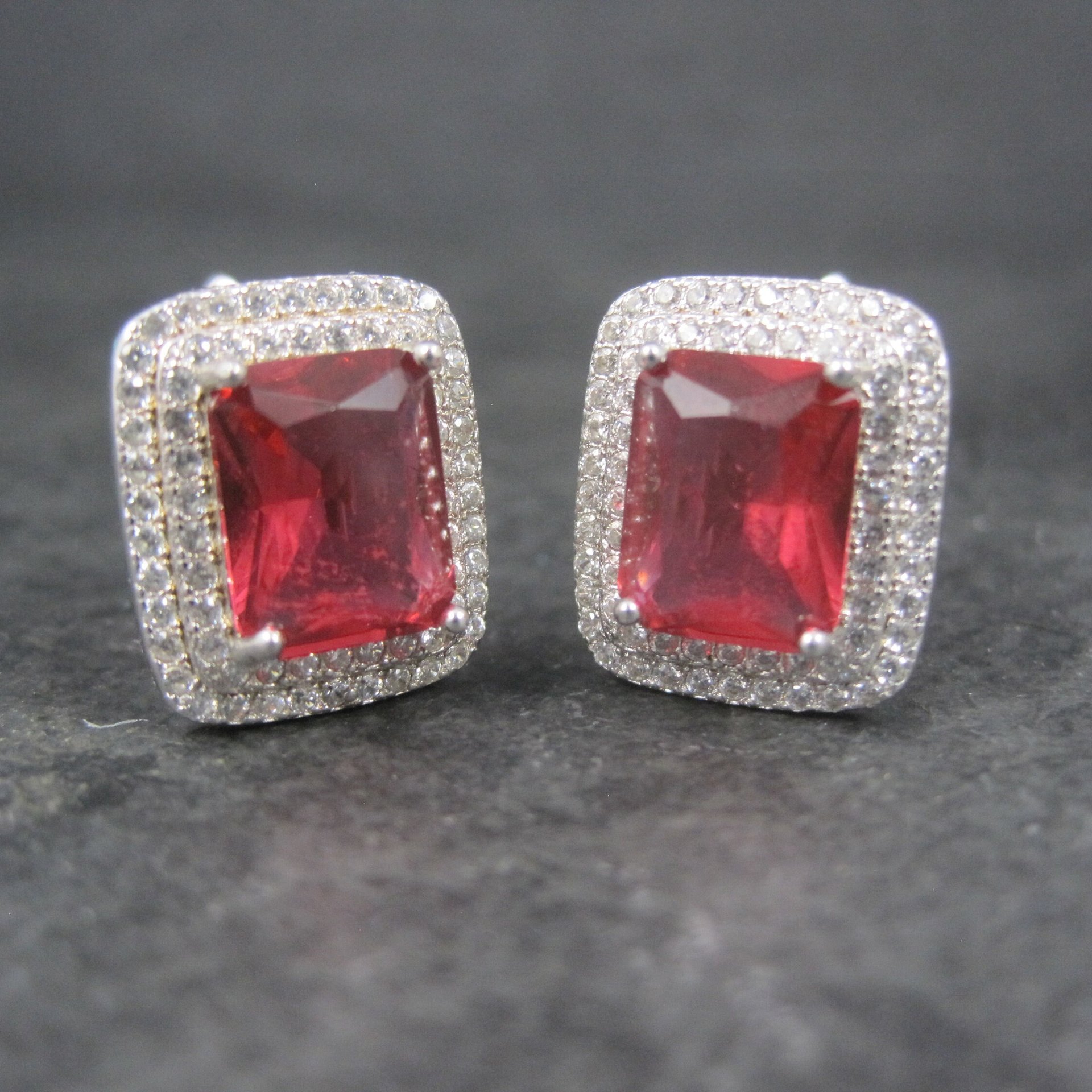 Vintage Sterling Pink Cz Latch Back Earrings