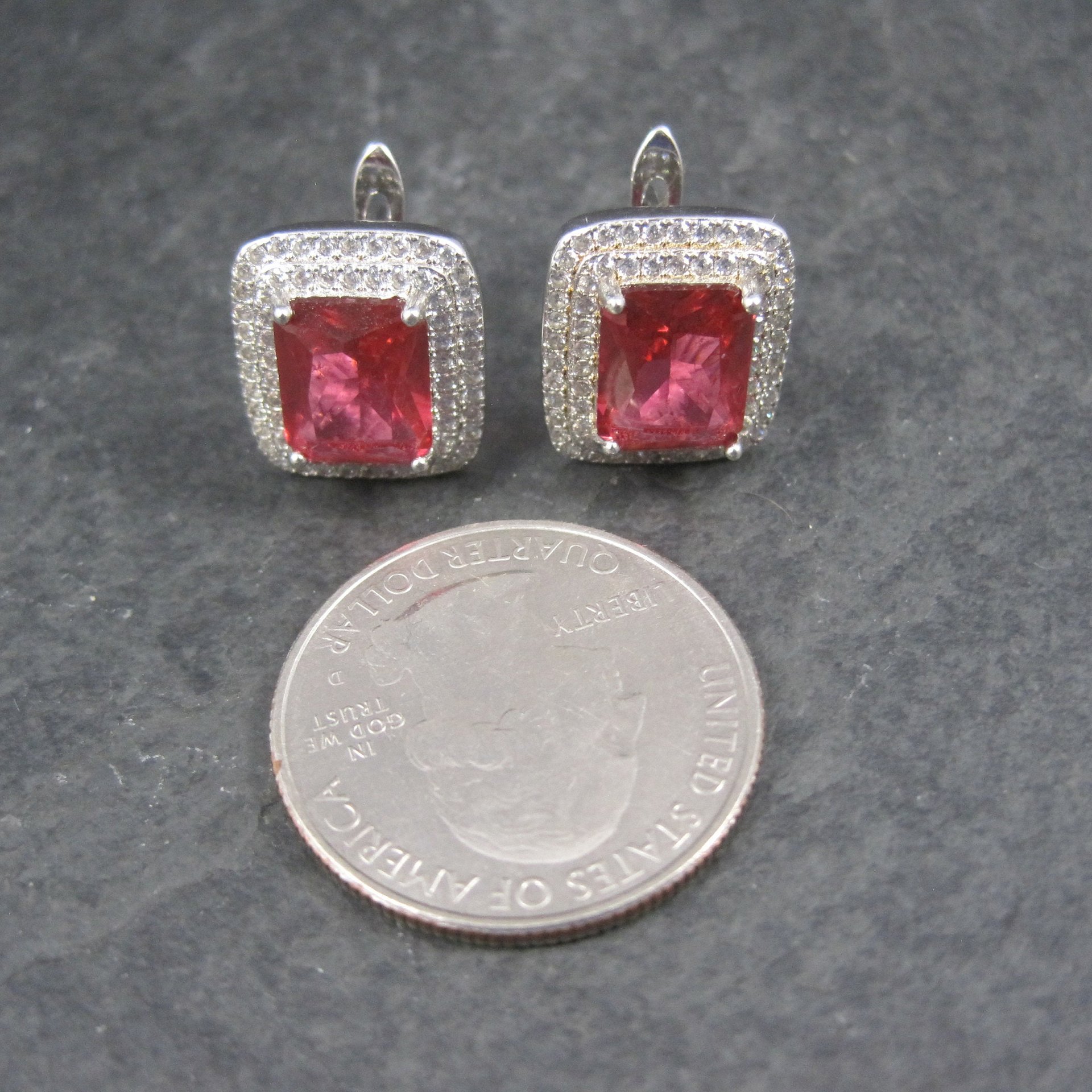 Vintage Sterling Pink Cz Latch Back Earrings