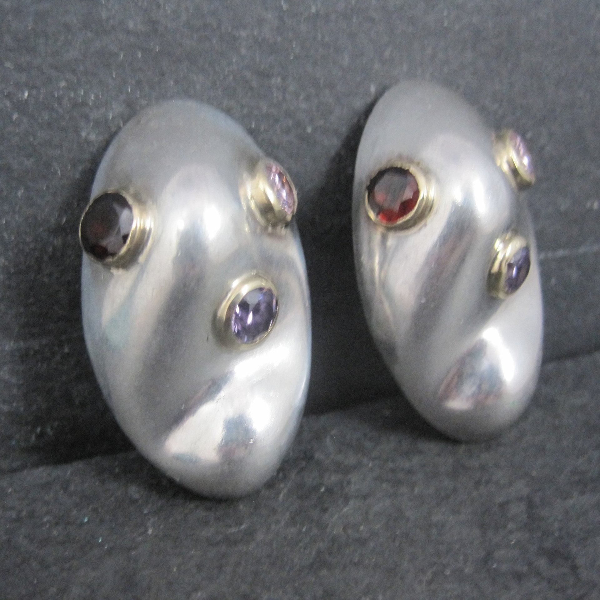 Large Chunky Sterling Gemstone Clip On Earrings Mexican Silver