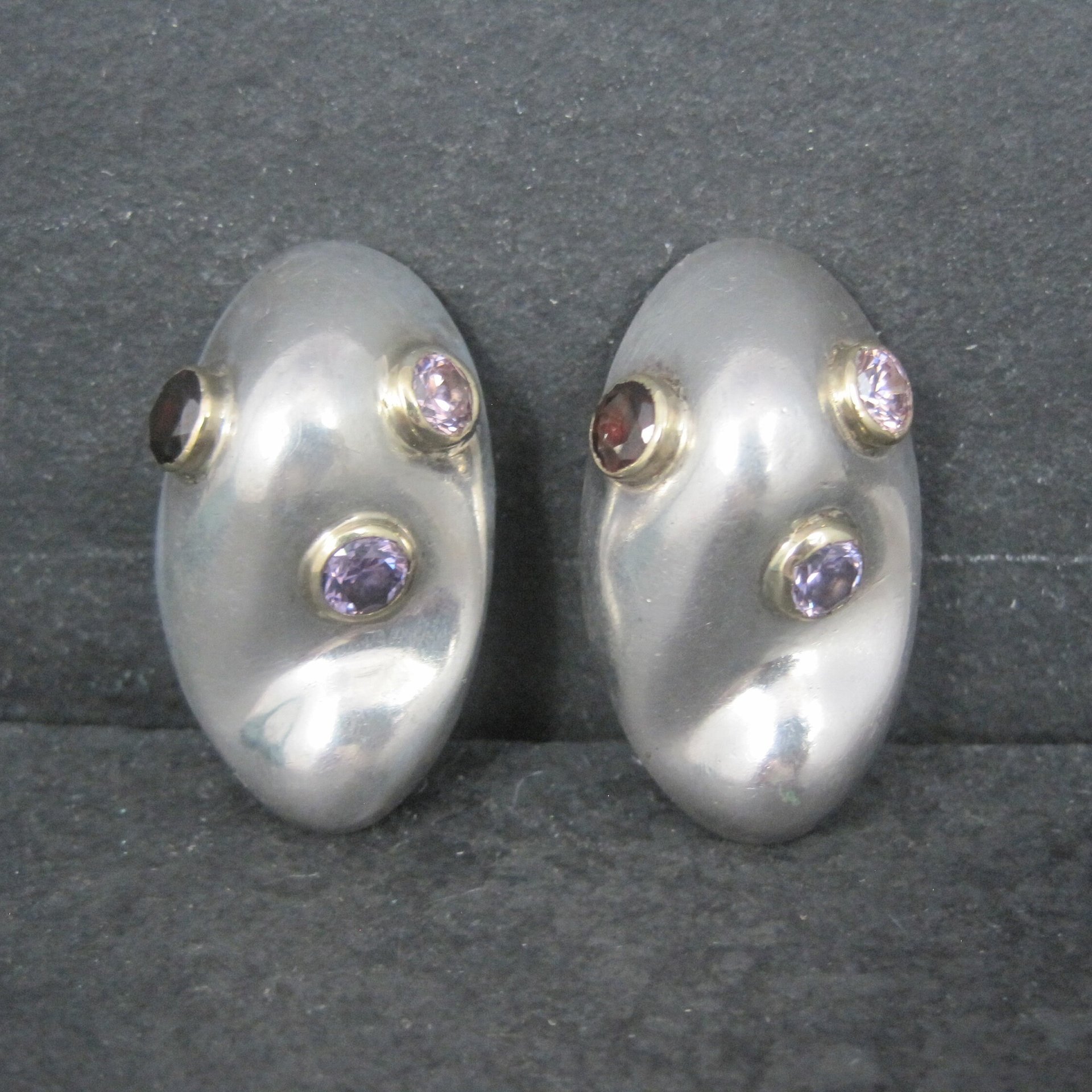 Large Chunky Sterling Gemstone Clip On Earrings Mexican Silver