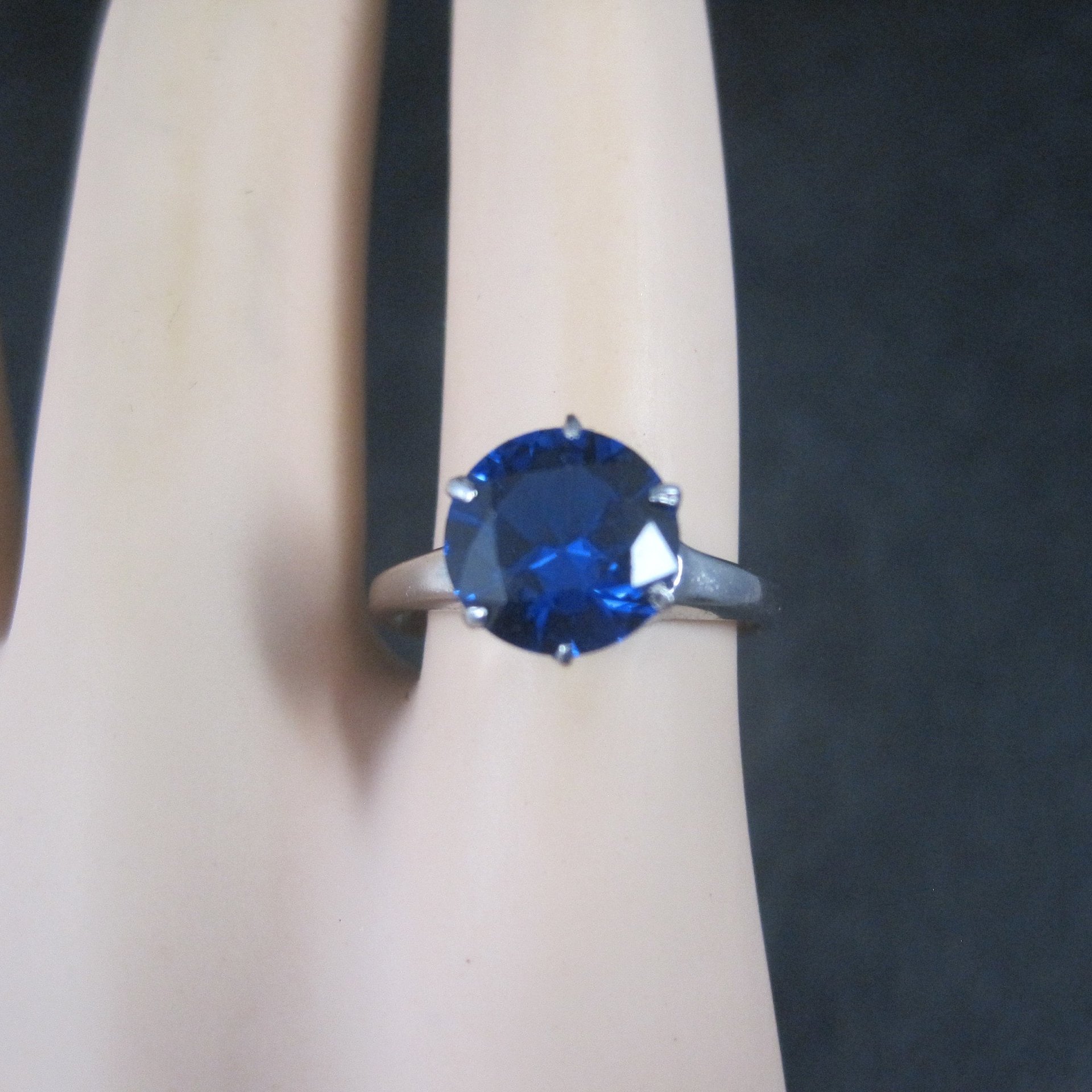 Vintage Sterling Sapphire Solitaire Ring Old New Stock Multiple Sizes UNCAS