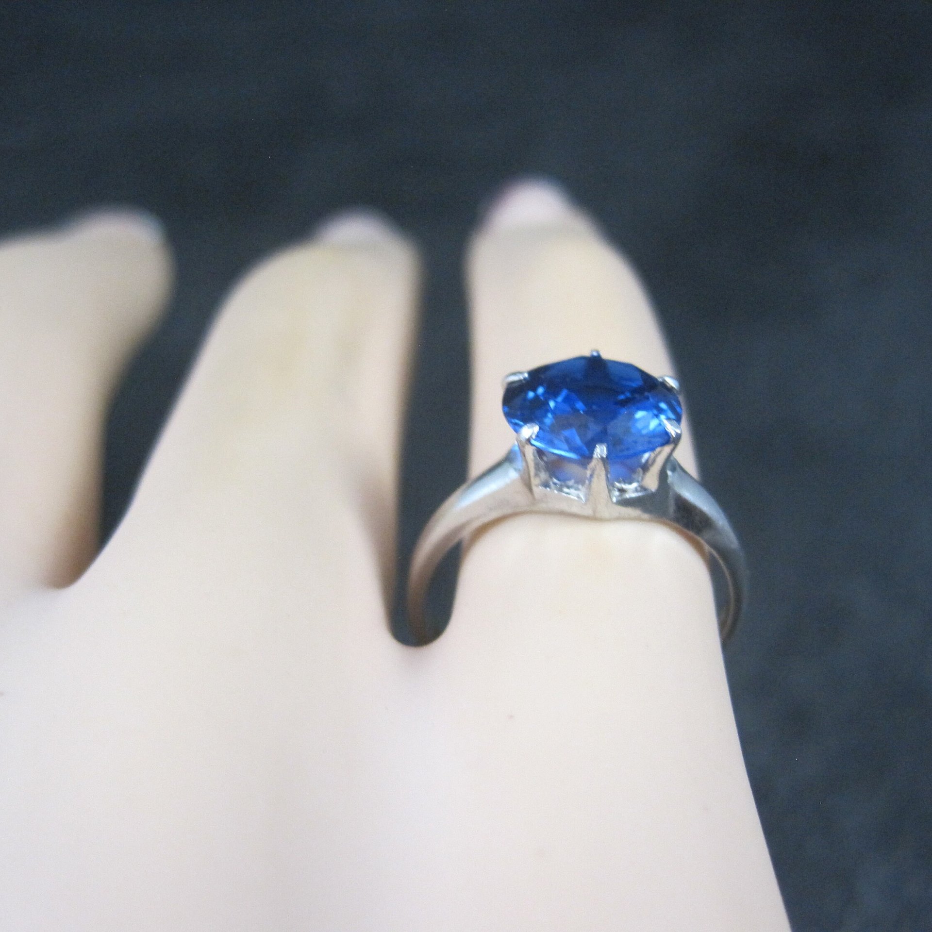 Vintage Sterling Sapphire Solitaire Ring Old New Stock Multiple Sizes UNCAS