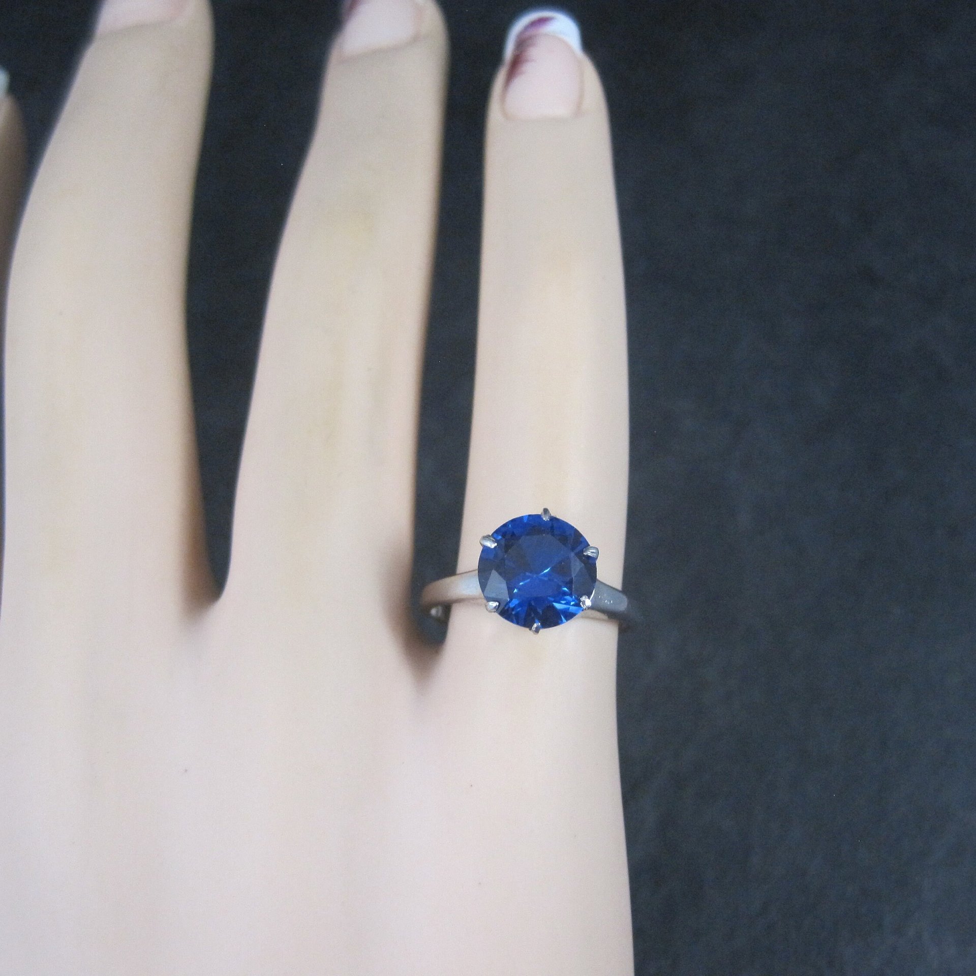 Vintage Sterling Sapphire Solitaire Ring Old New Stock Multiple Sizes UNCAS