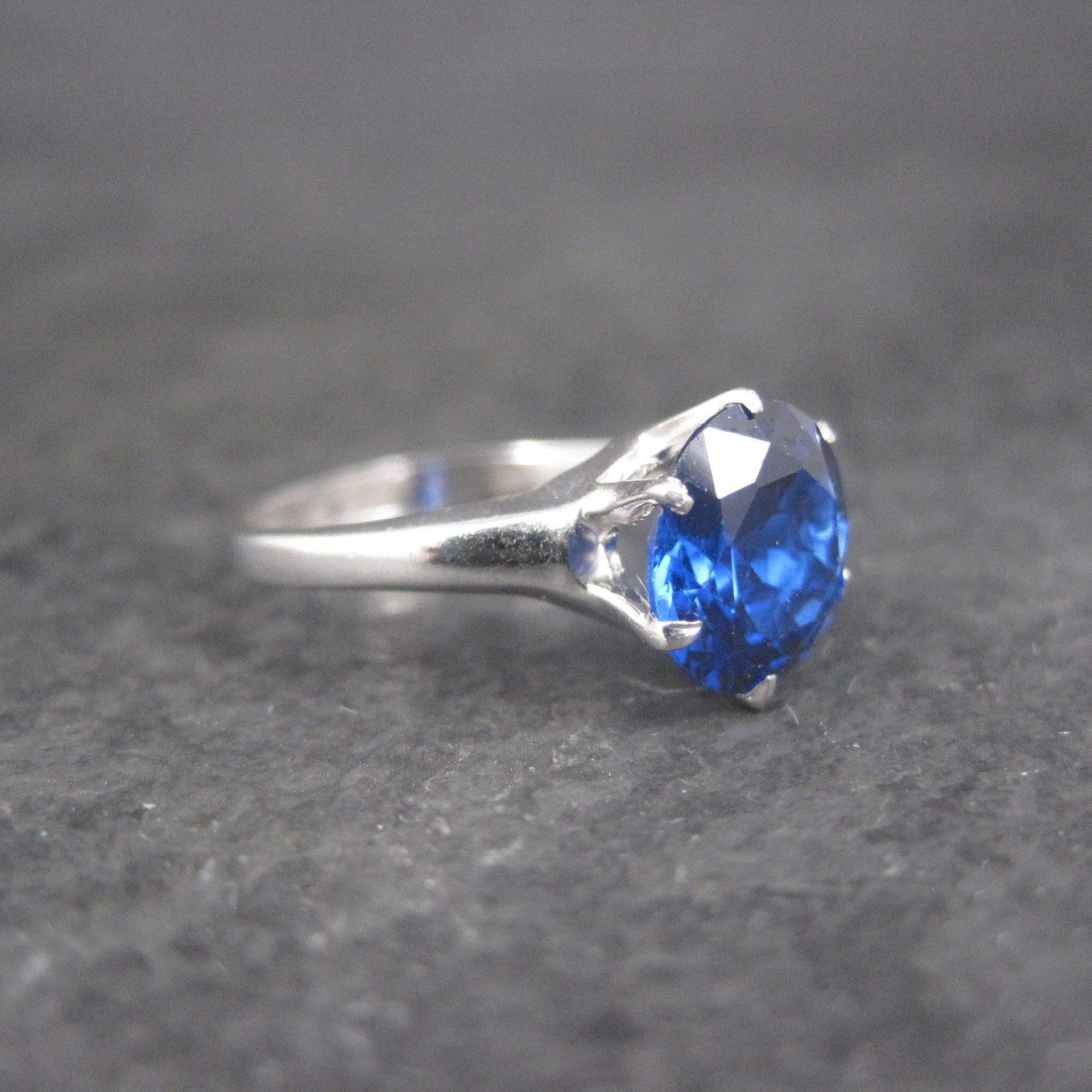 Vintage Sterling Sapphire Solitaire Ring Old New Stock Multiple Sizes UNCAS