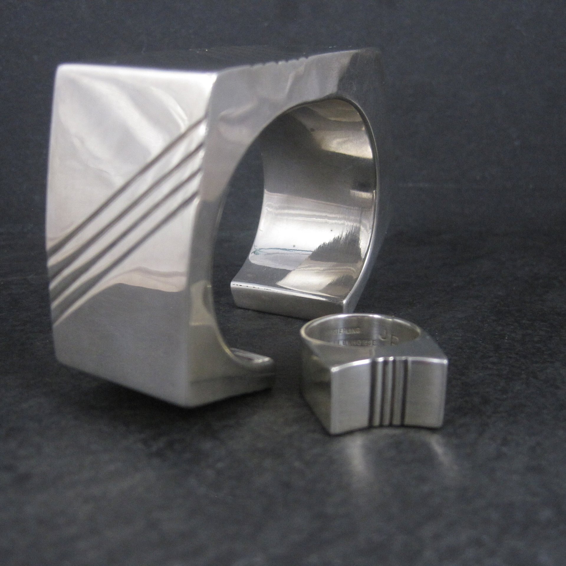 Contemporary Navajo Sterling Cuff Bracelet Ring Set Yellowhorse 6.25 Inches Size 7