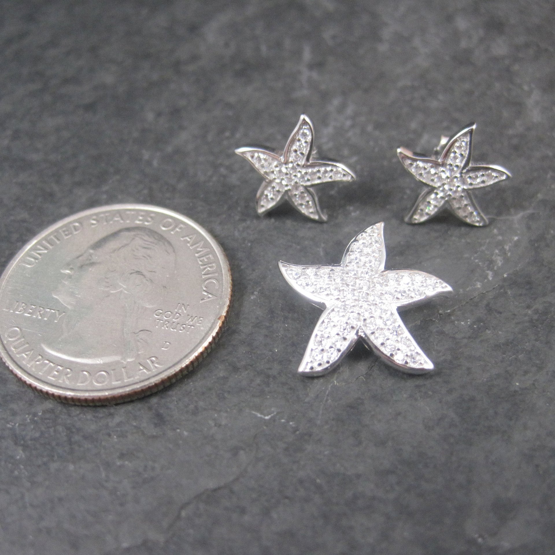 Estate Sterling Starfish Pendant Earrings Jewelry Set