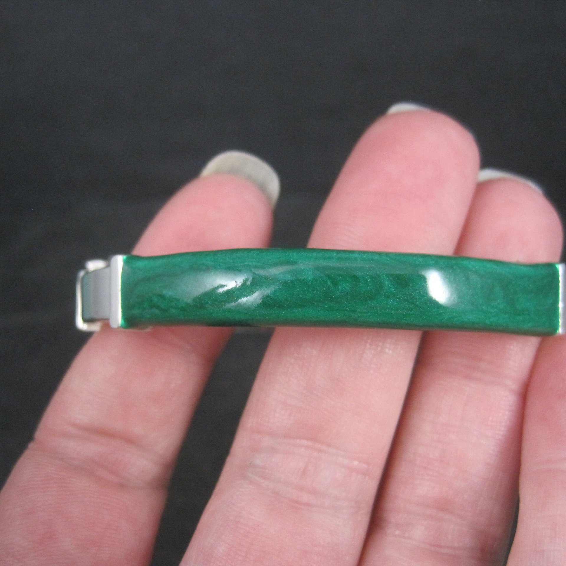 Vintage Italian Sterling Green Enamel Bangle Bracelet