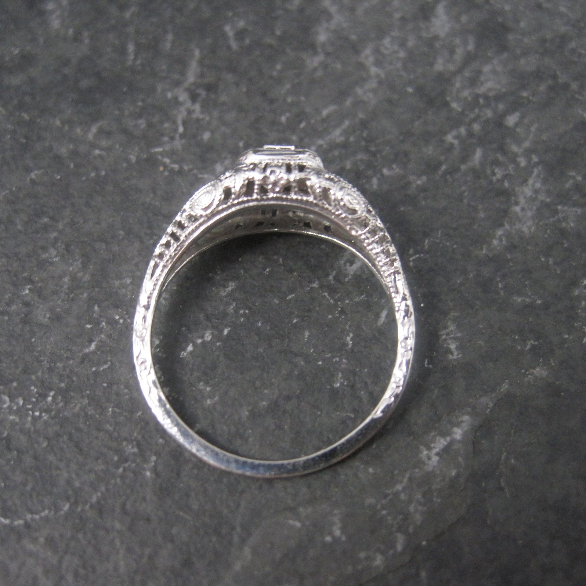 Dainty Antique 10K Filigree Diamond Engagement Ring Size 6