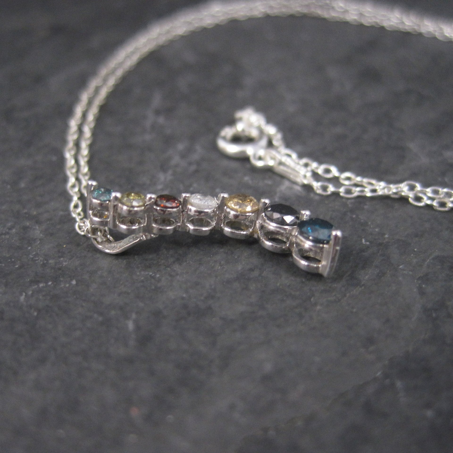 Dainty Vintage 10K Colored Diamond Journey Pendant Necklace