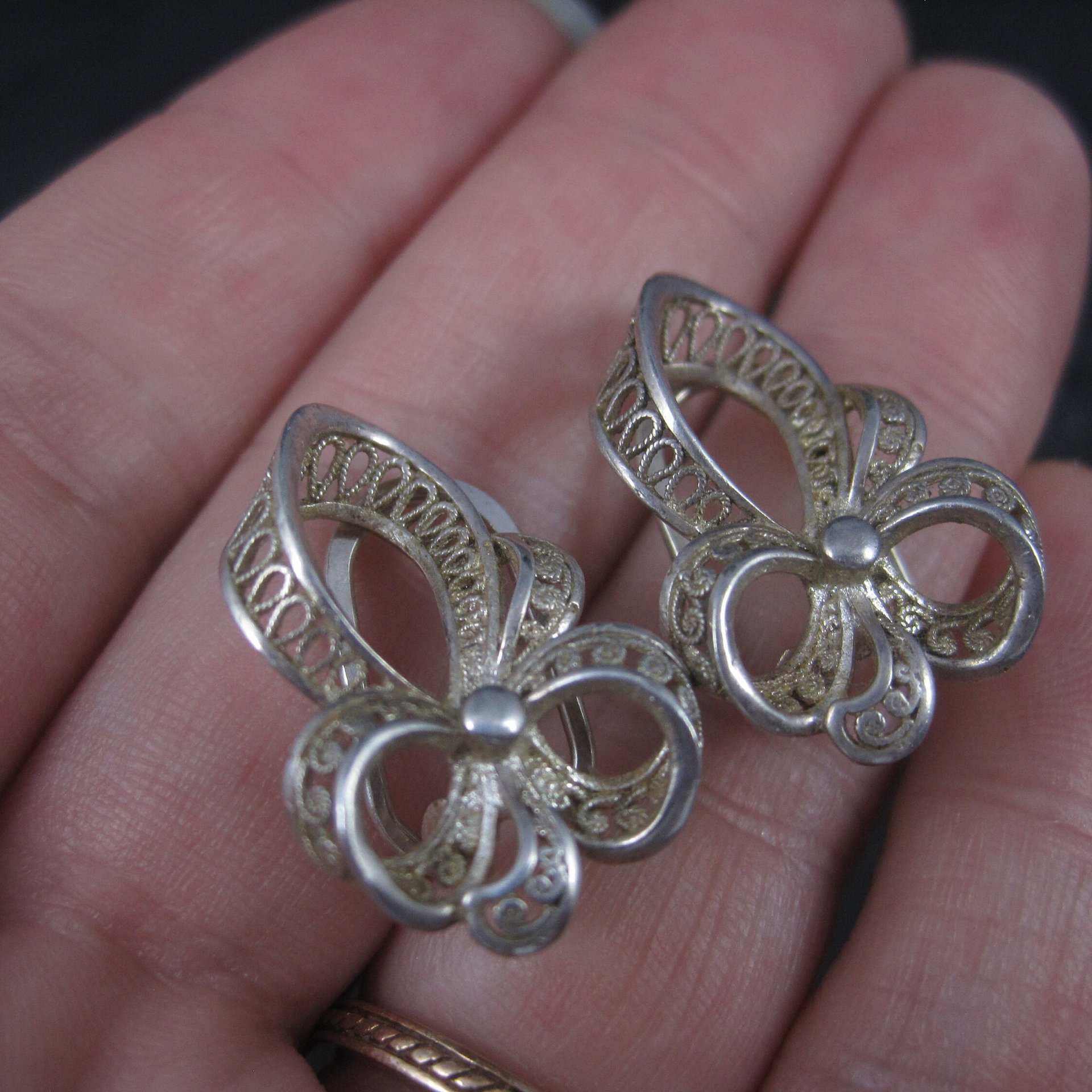 Vintage Sterling Filigree Clip On Earrings Germany