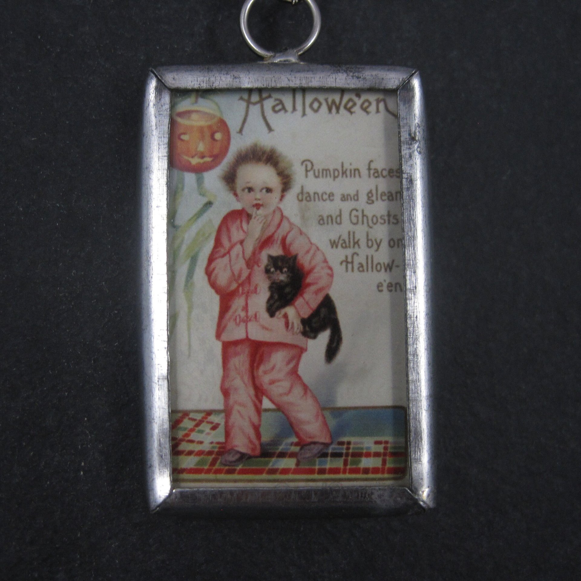 Vintage Halloween Postcard Pendant Necklace