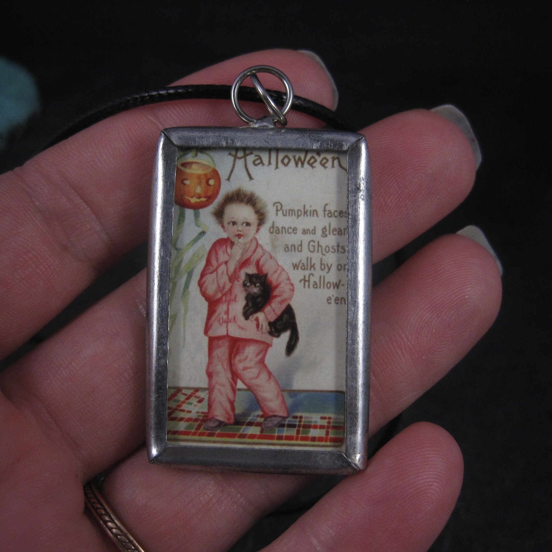 Vintage Halloween Postcard Pendant Necklace