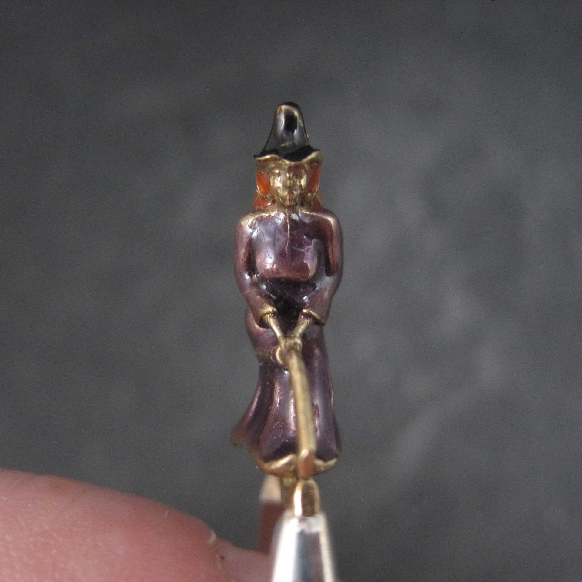 Vintage Sterling Enamel Witch Ring Size 7.5