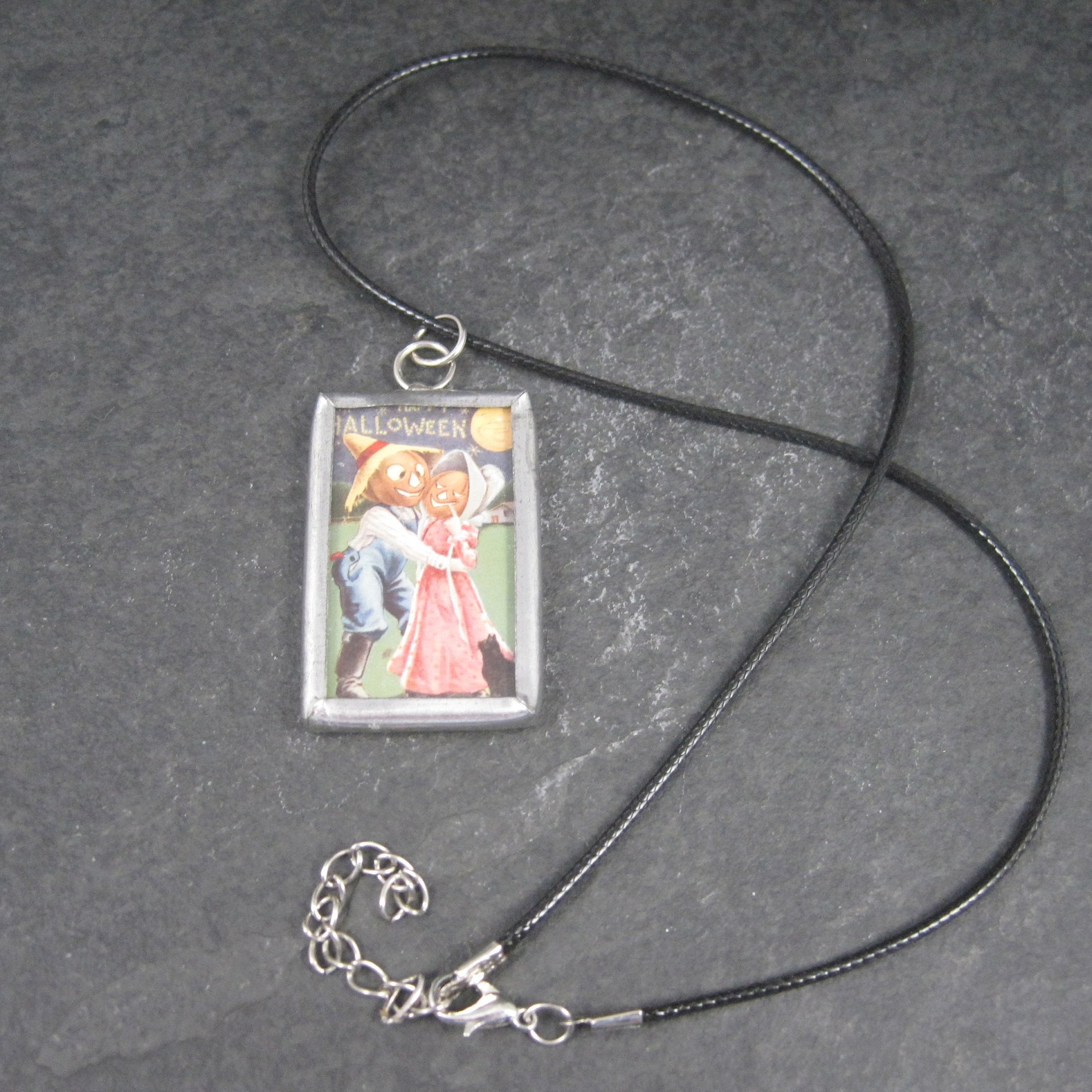 Vintage Halloween Postcard Pendant Necklace