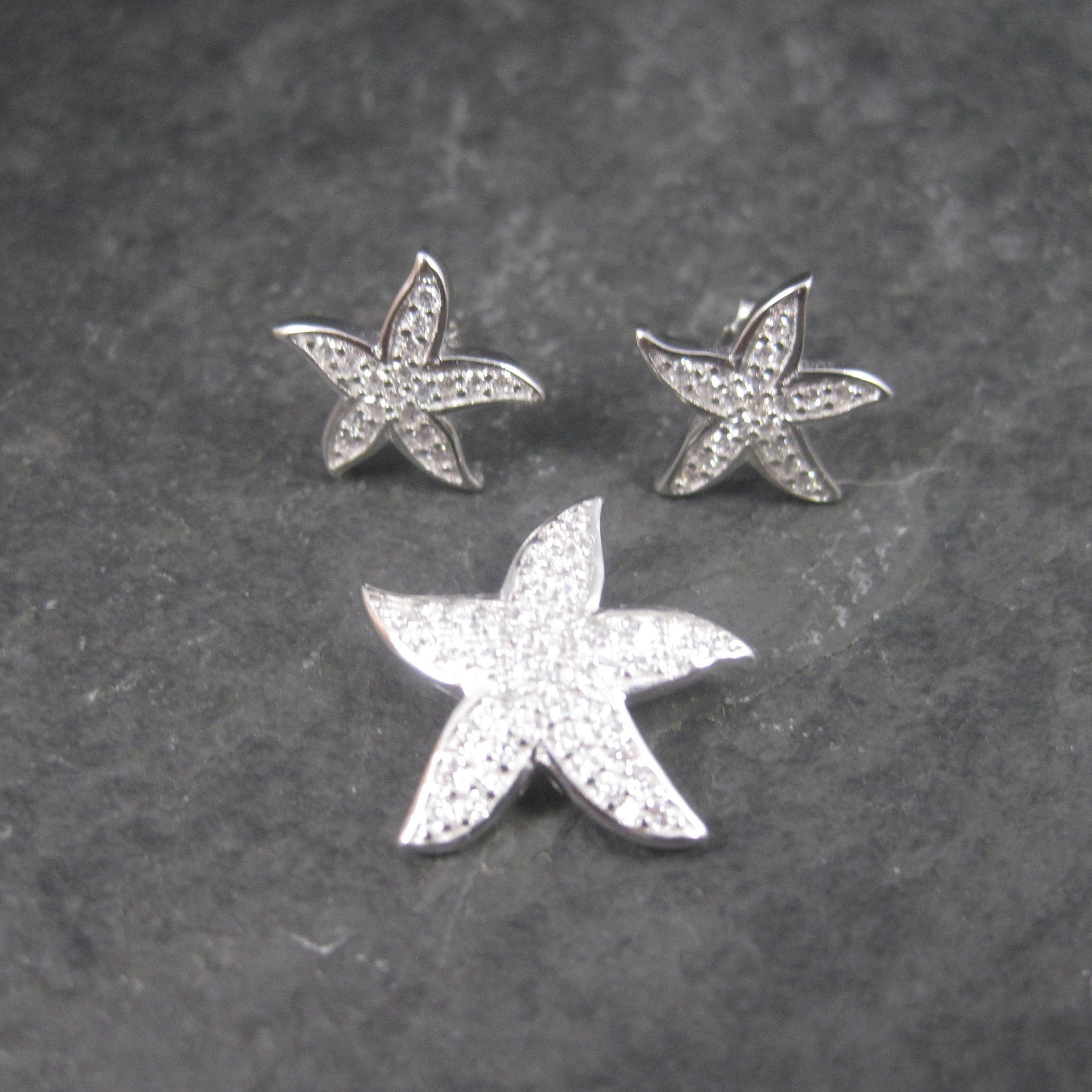 Estate Sterling Starfish Pendant Earrings Jewelry Set