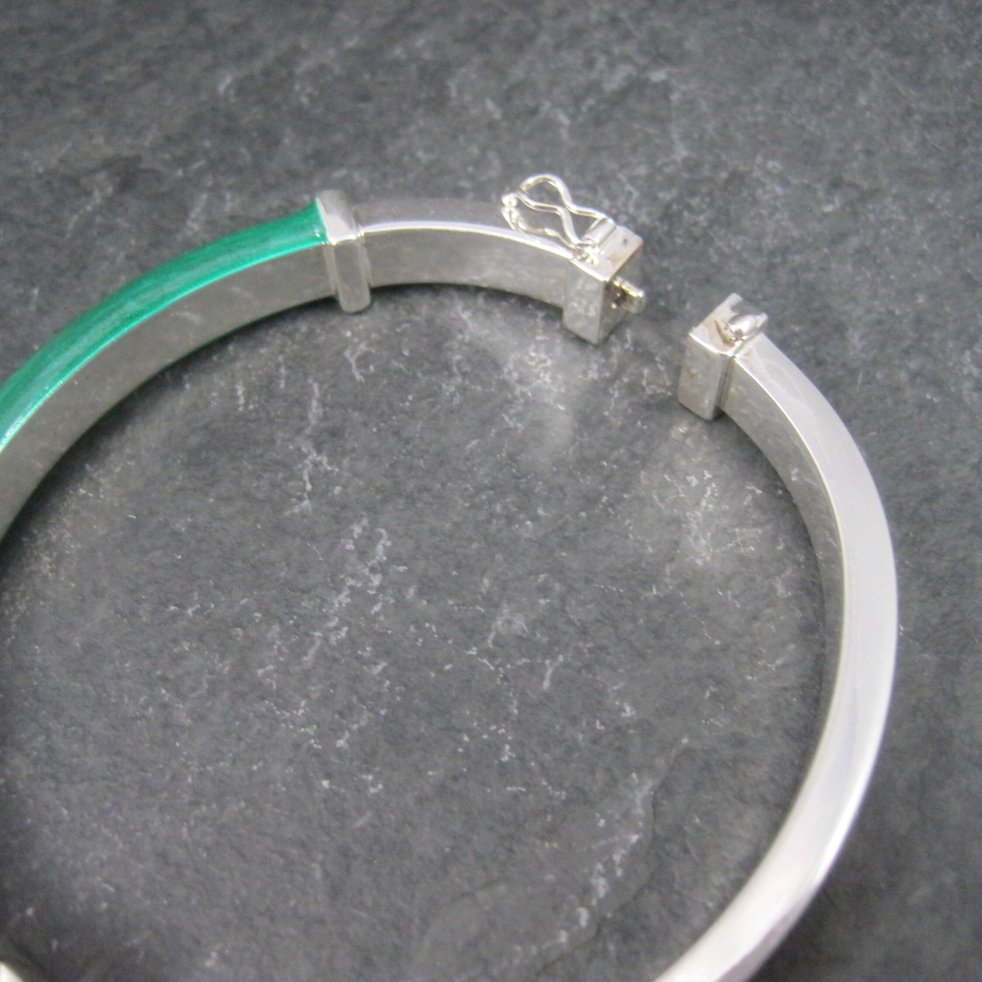 Vintage Italian Sterling Green Enamel Bangle Bracelet