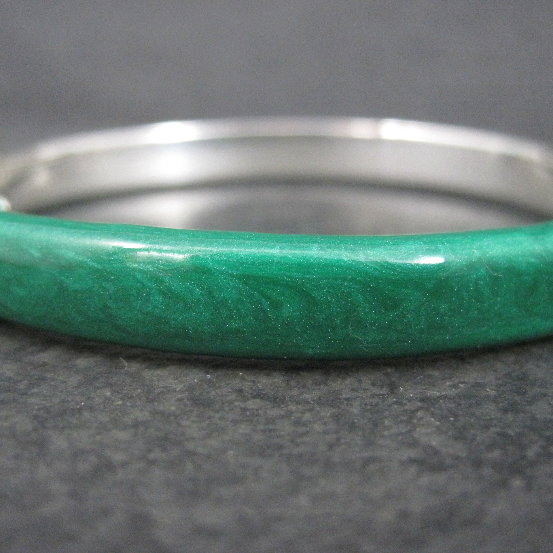 Vintage Italian Sterling Green Enamel Bangle Bracelet