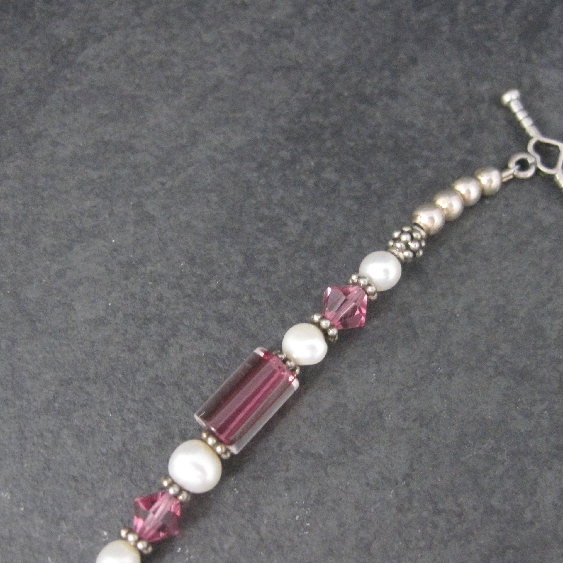 Vintage Sterling Breast Cancer Pink Awareness Ribbon Bracelet 8 Inches