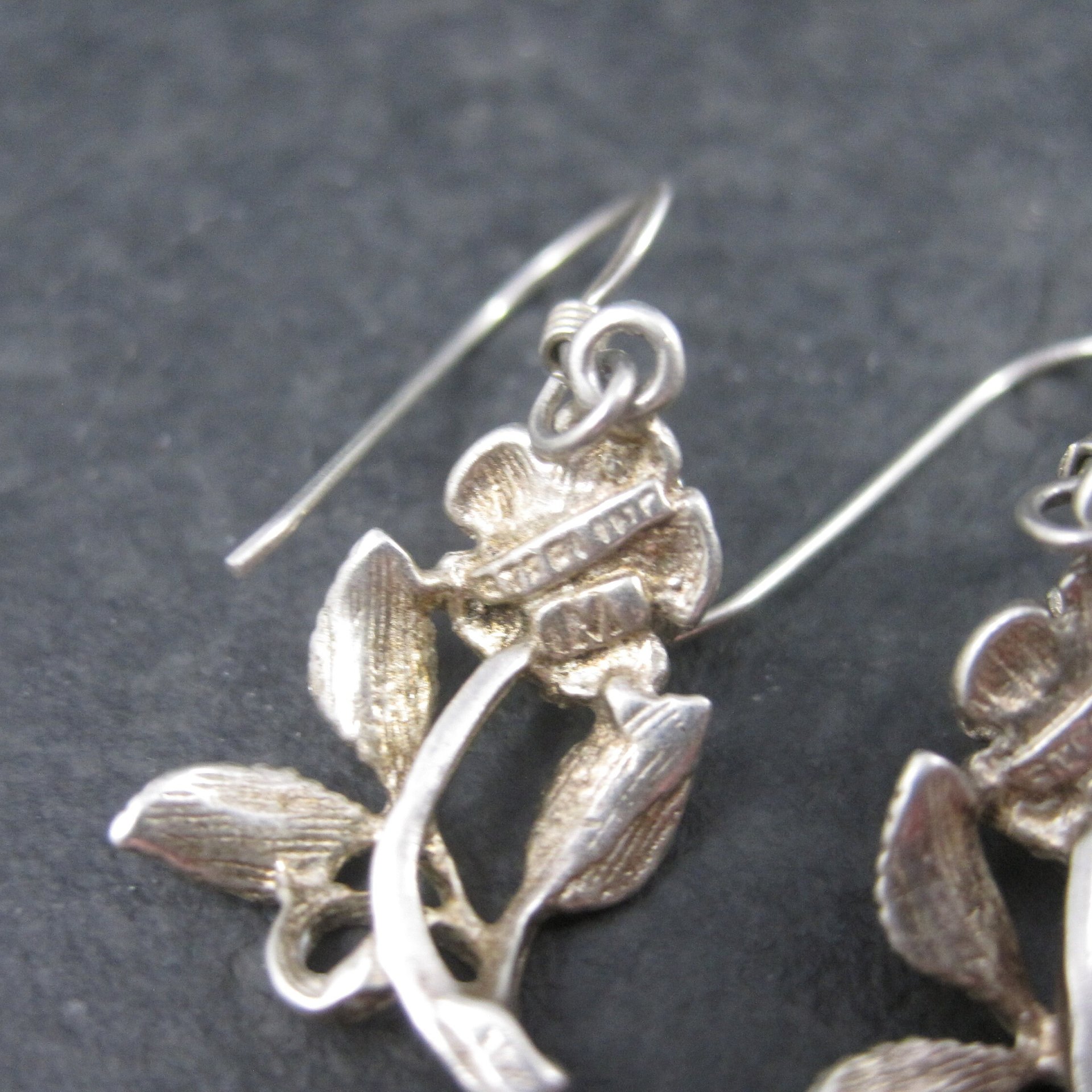 Vintage Sterling Diamond Cut Rose Earrings