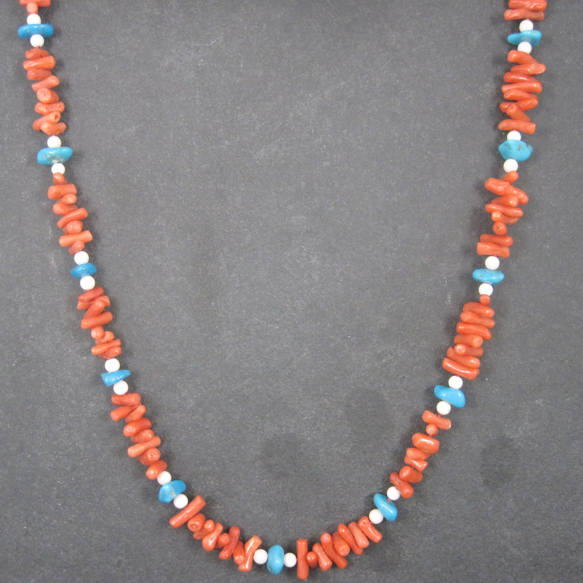 Vintage Chinese Export Coral Turquoise Necklace 30 Inches