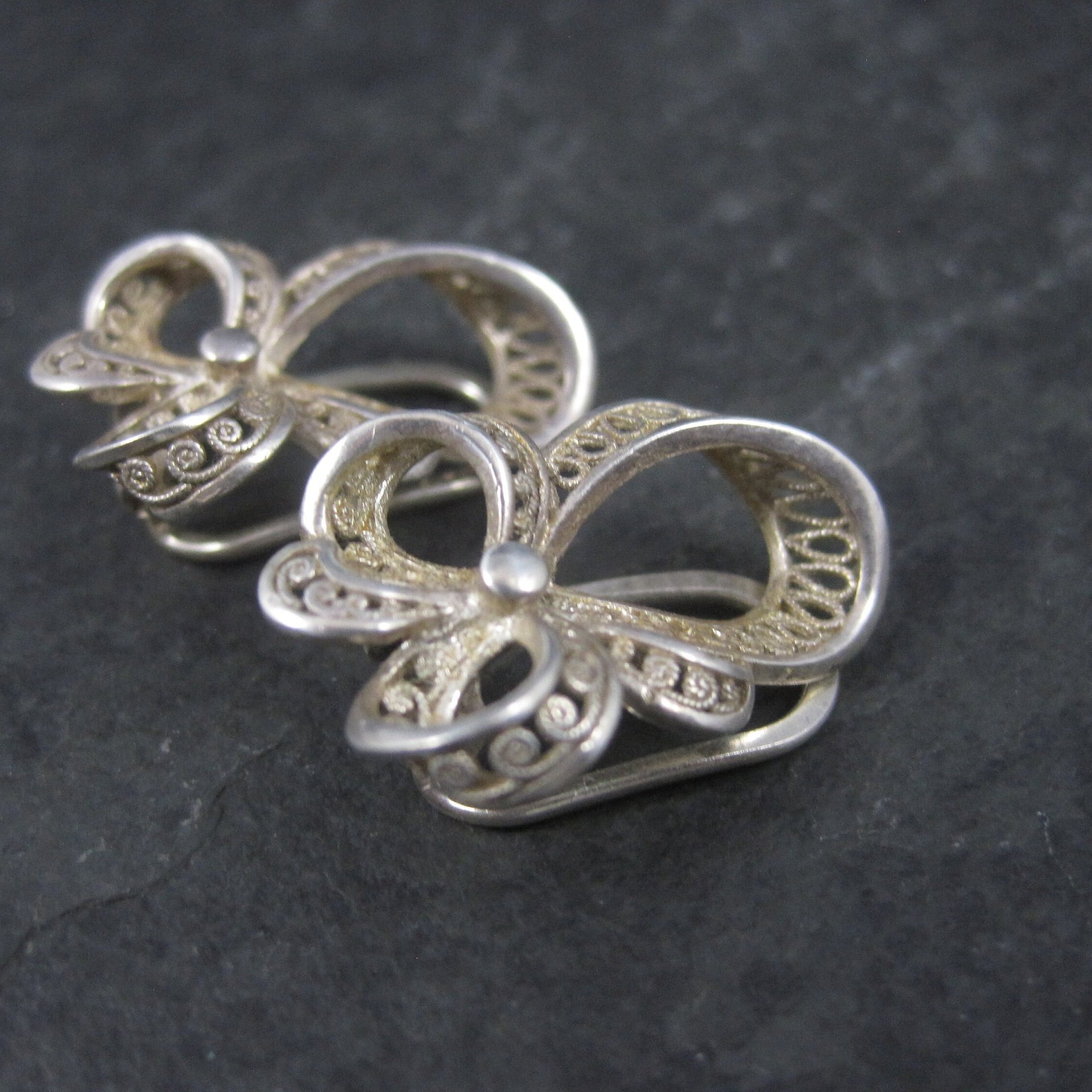 Vintage Sterling Filigree Clip On Earrings Germany