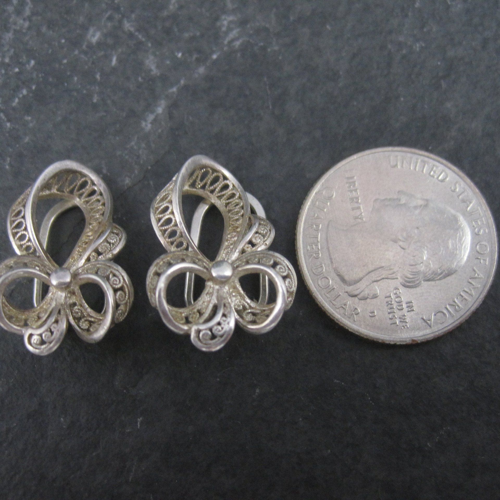 Vintage Sterling Filigree Clip On Earrings Germany