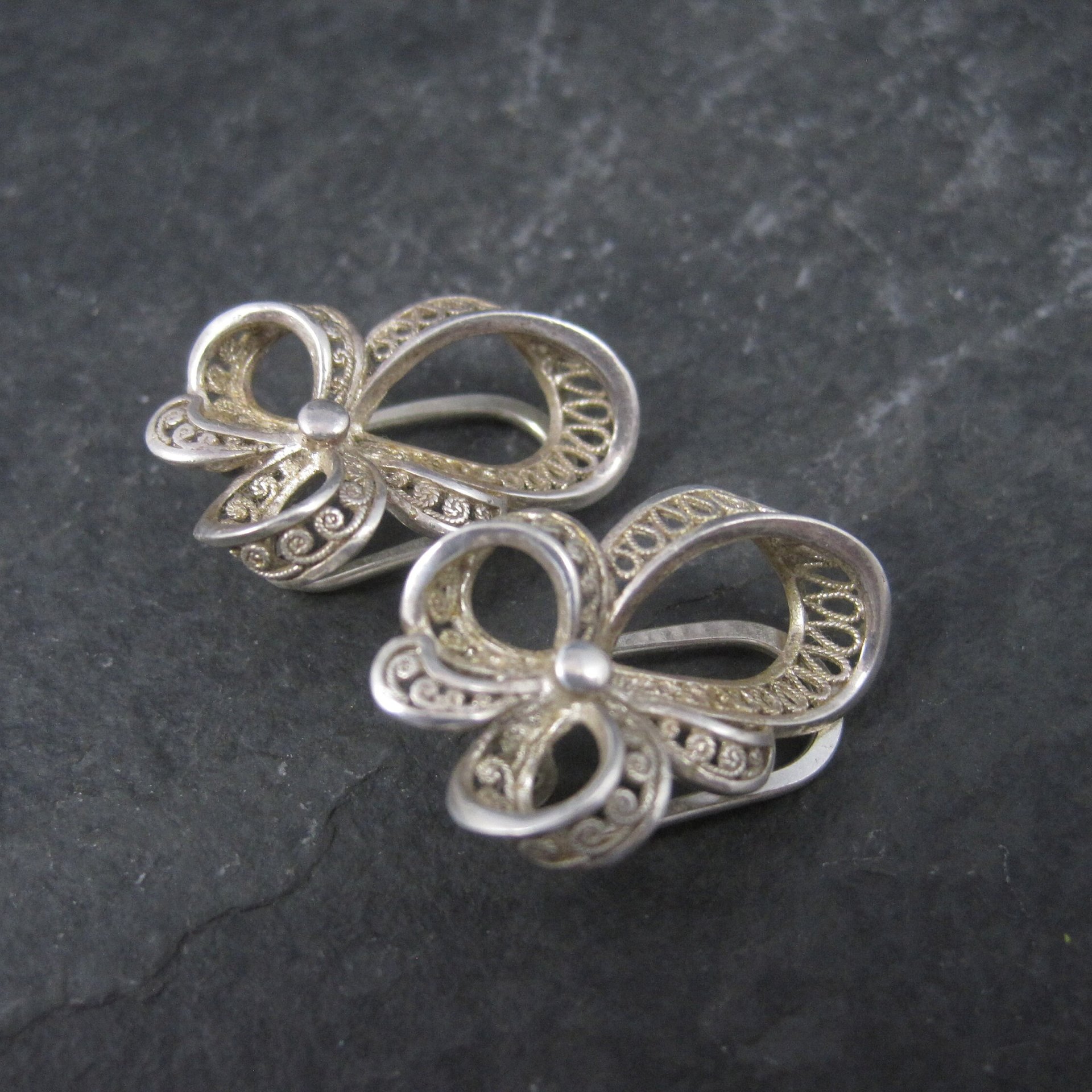 Vintage Sterling Filigree Clip On Earrings Germany