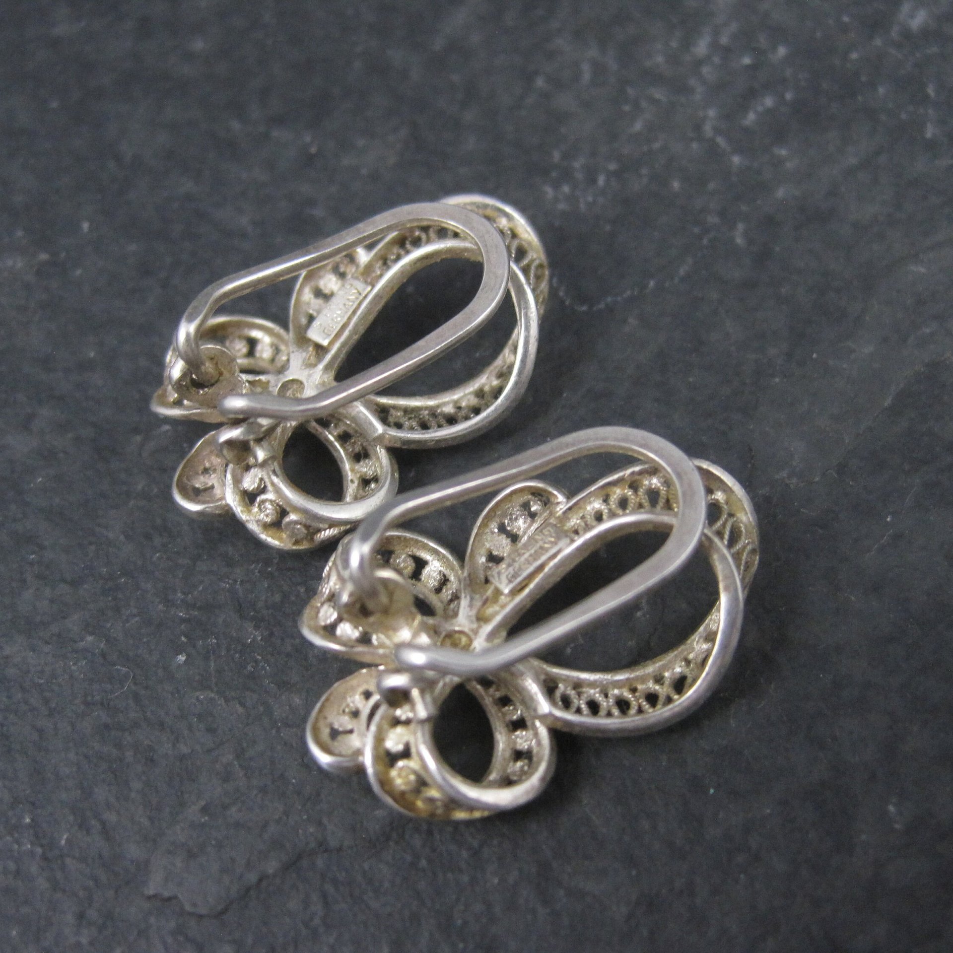 Vintage Sterling Filigree Clip On Earrings Germany