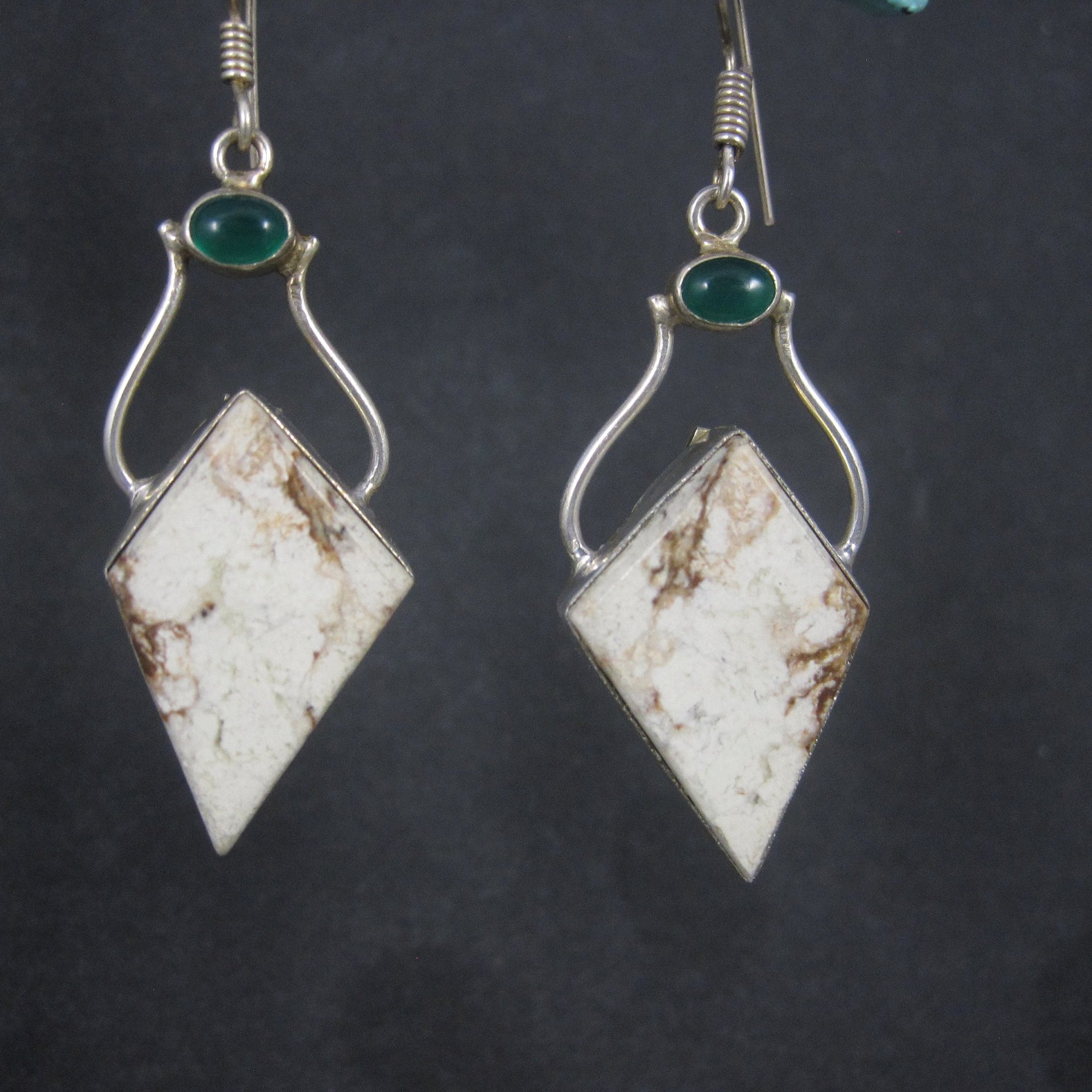 Large Sterling Chrysoprase Gemstone Earrings