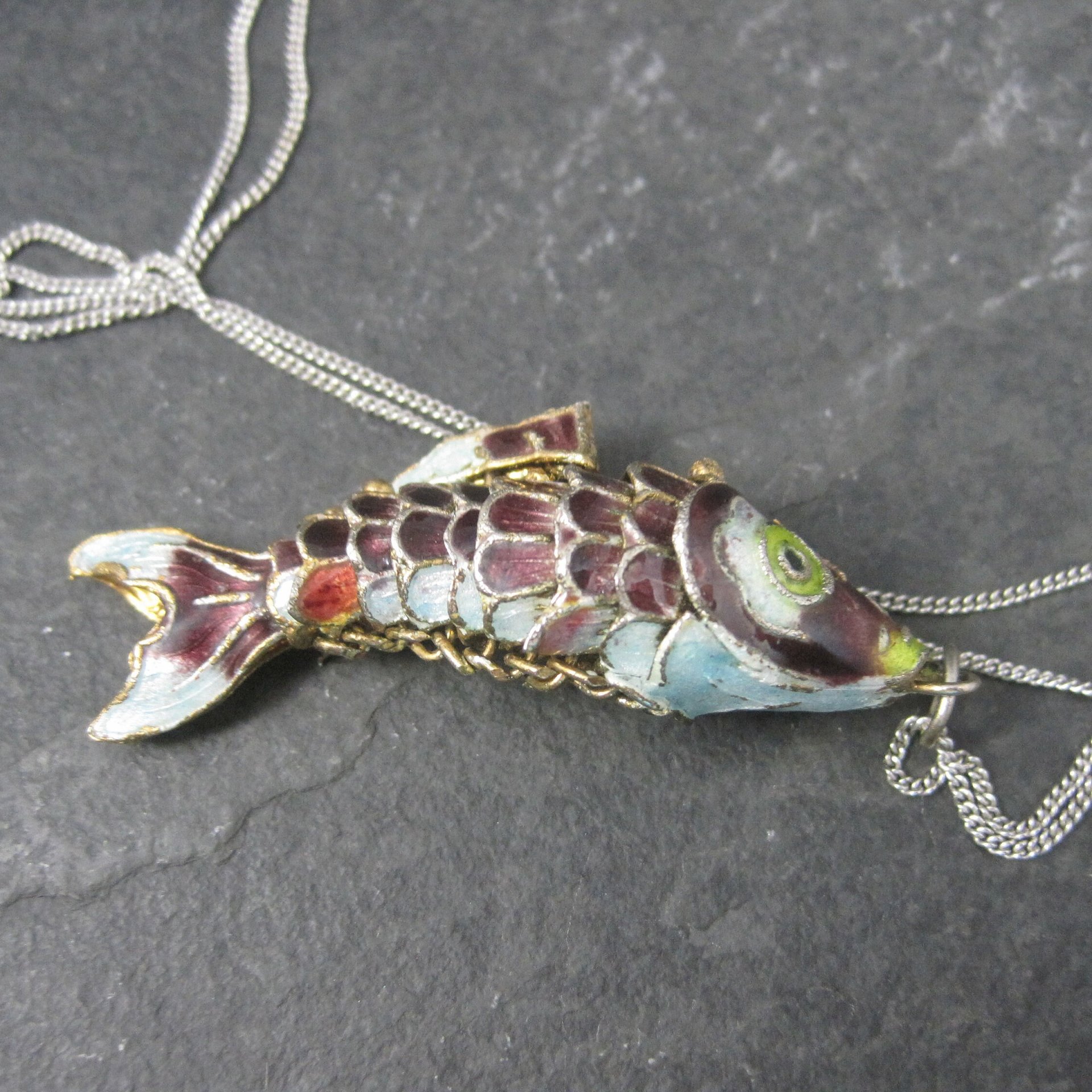 Vintage Cloisonne Enamel Fish Pendant Articulated Koi