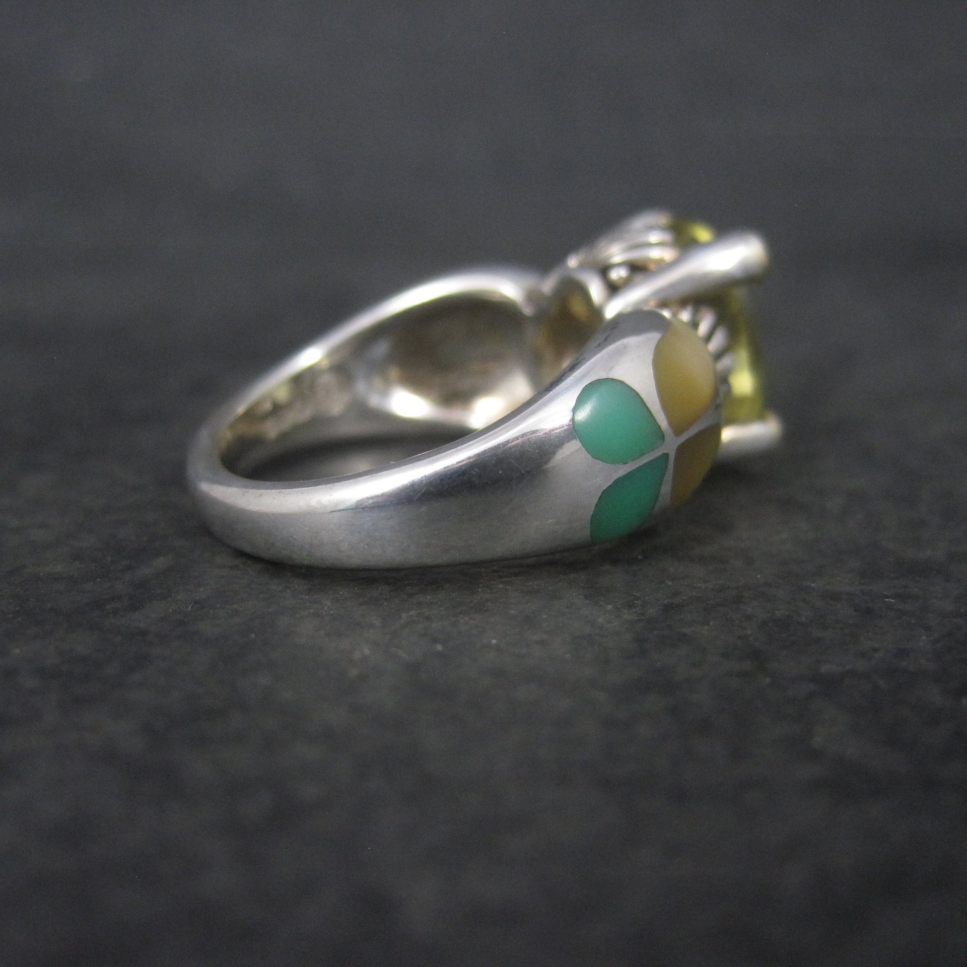 Vintage Sterling 18K Lemon Quartz Inlay Butterfly Ring Size 8 Asch Grossbardt