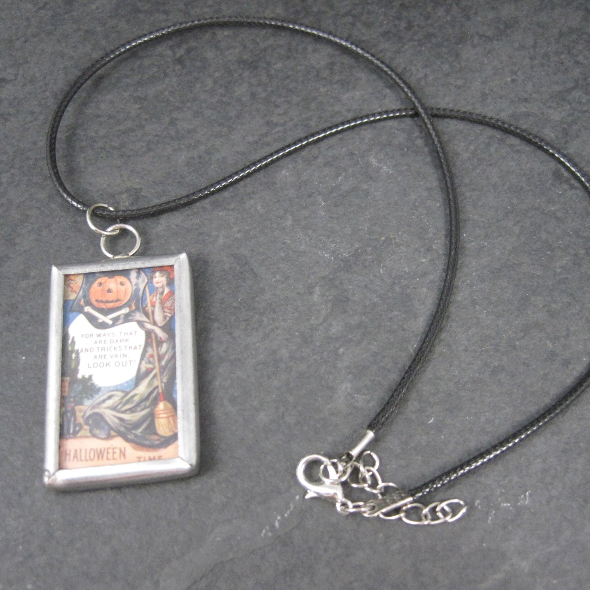 Vintage Halloween Postcard Pendant Necklace