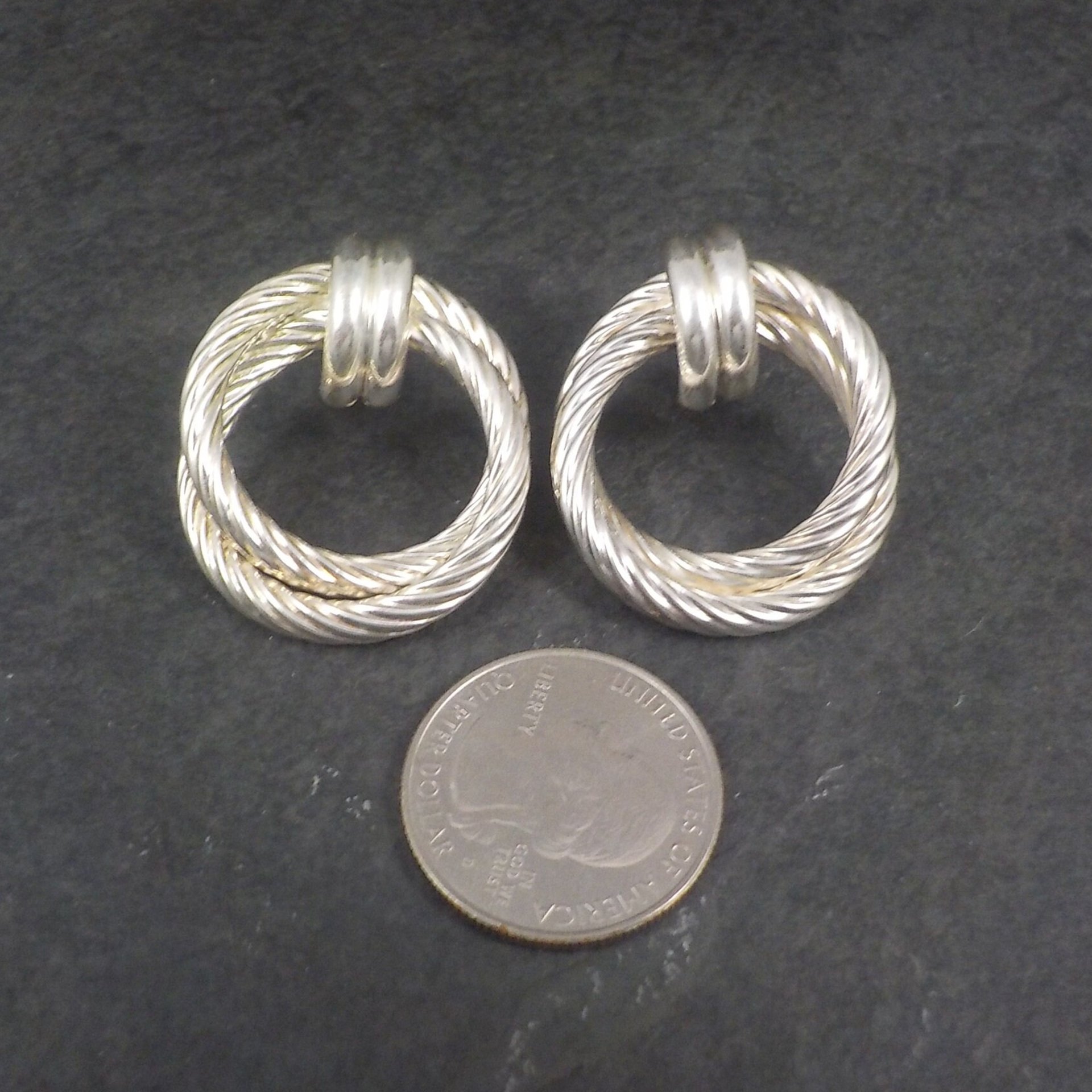 Large Vintage Sterling Circle Earrings