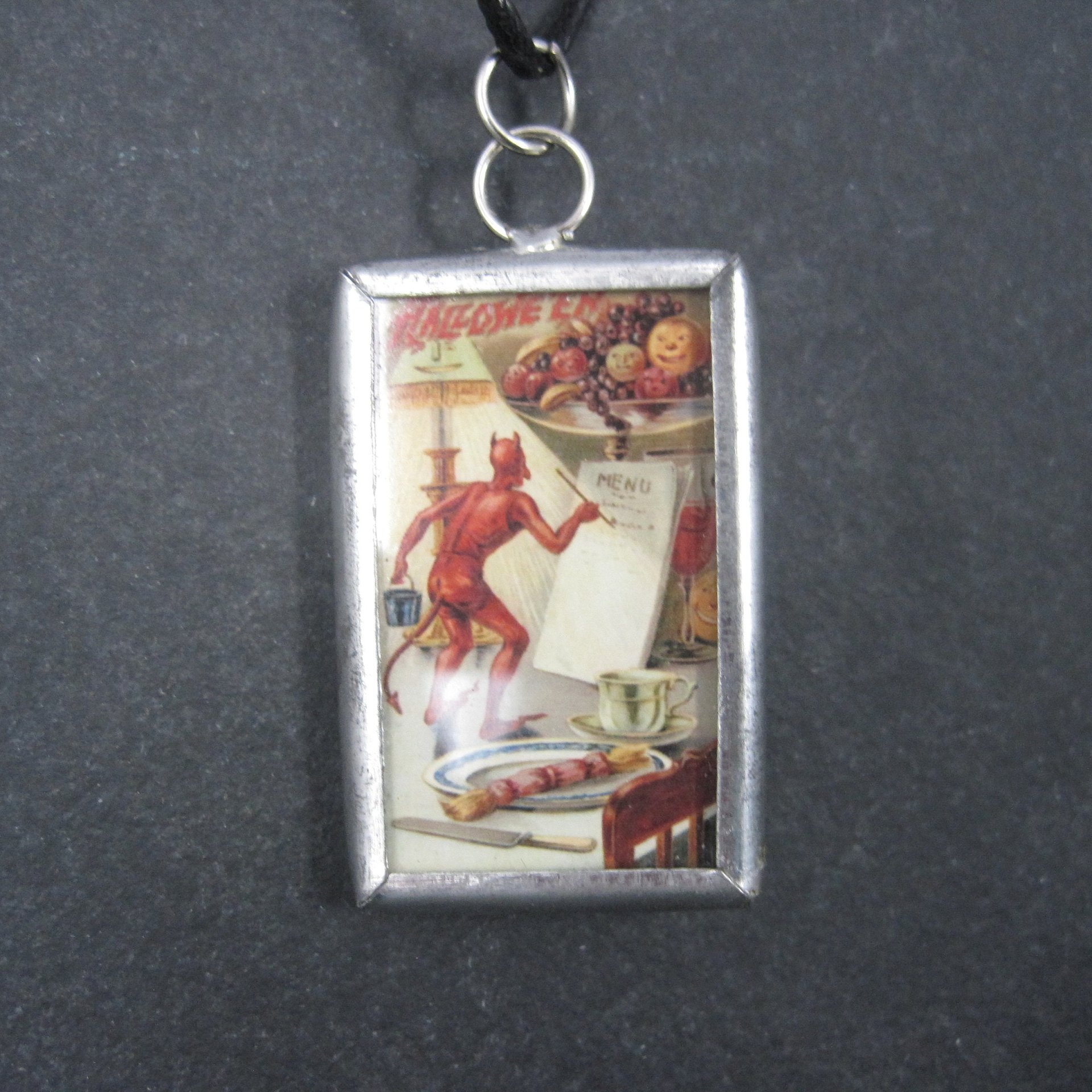 Vintage Halloween Devil Postcard Pendant Necklace