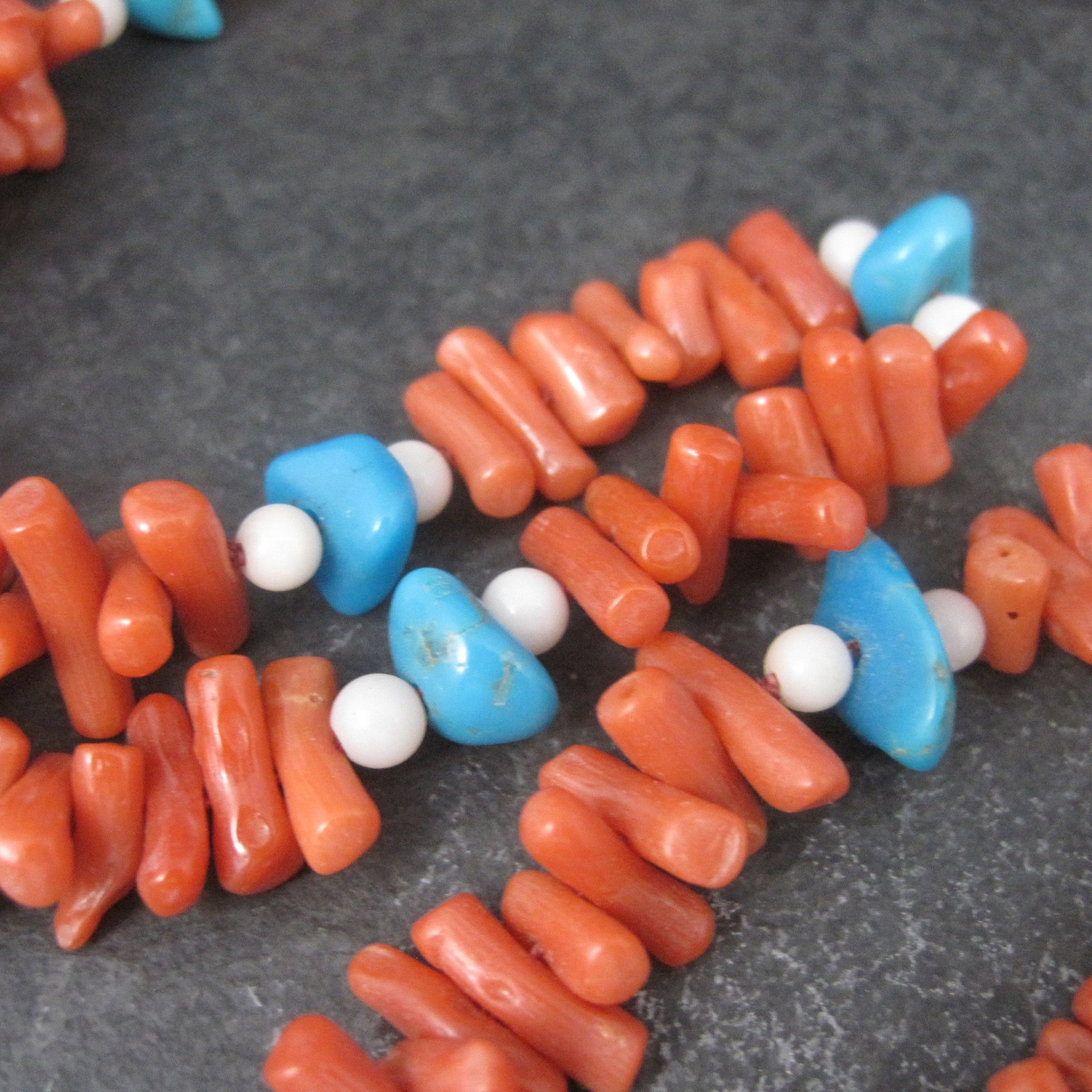 Vintage Chinese Export Coral Turquoise Necklace 30 Inches