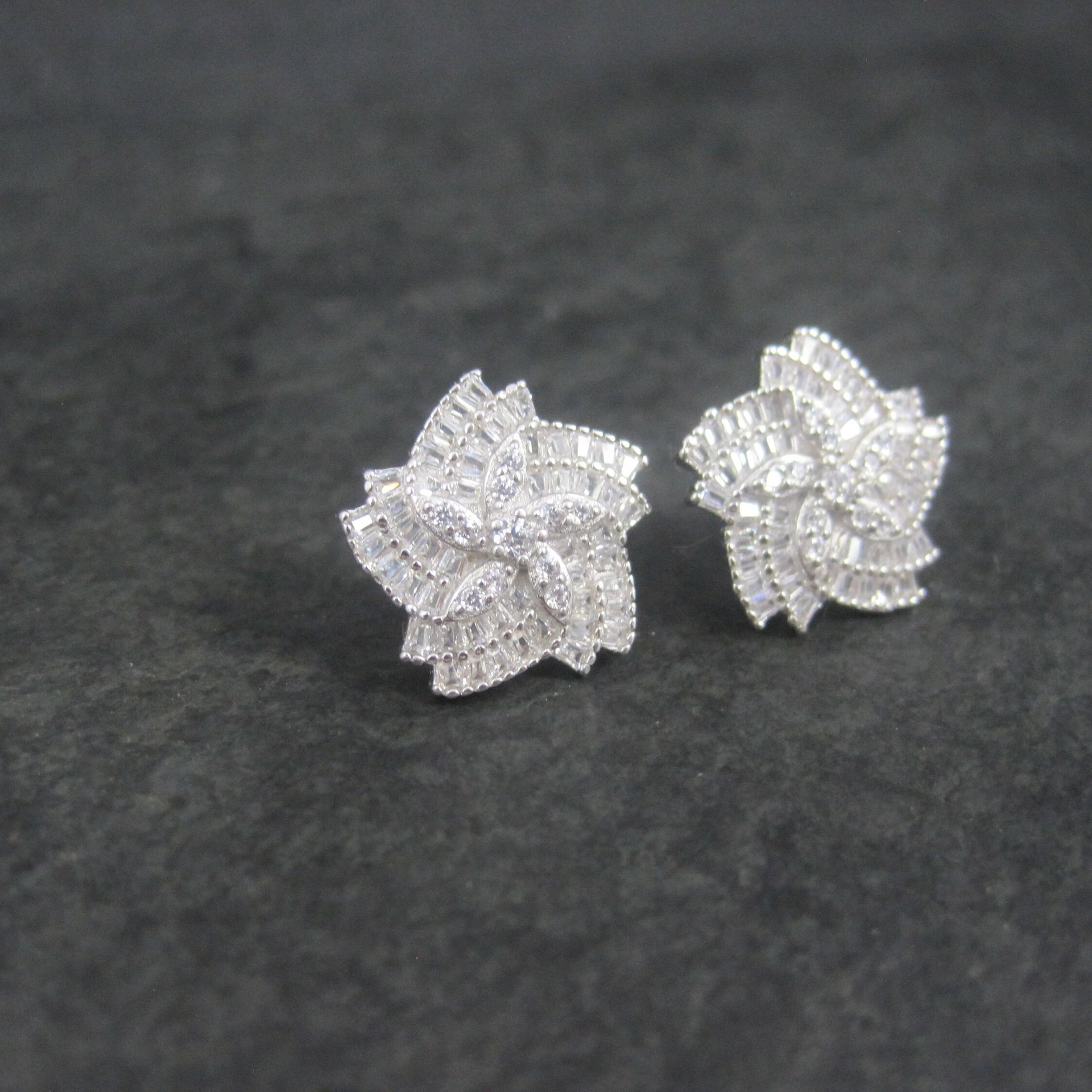 Vintage Sterling Cubic Zirconia Flower Earrings