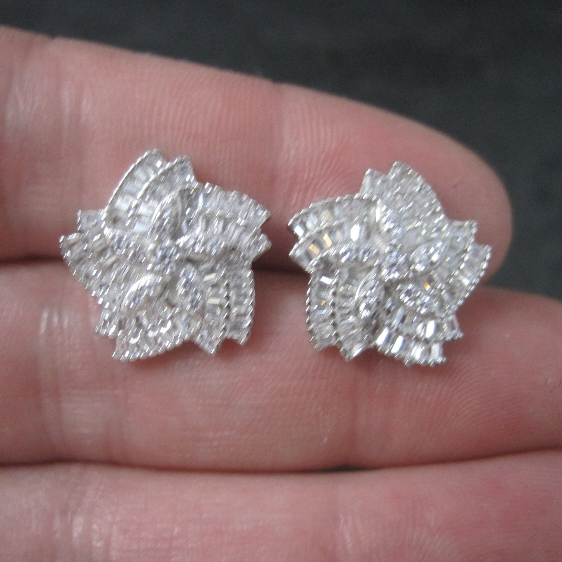 Vintage Sterling Cubic Zirconia Flower Earrings