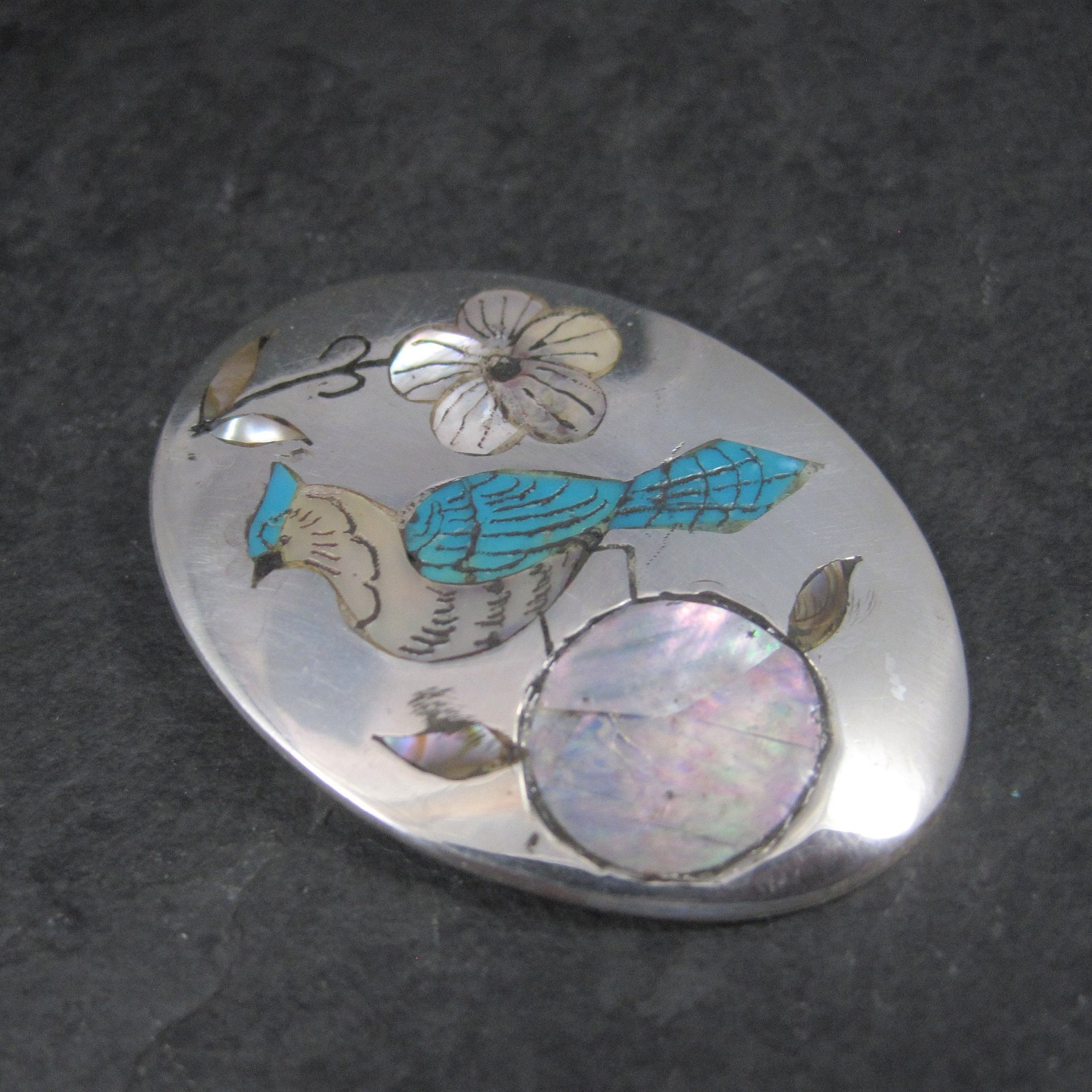 Large Native American Blue Jay Inlay Pendant Brooch Larry Watchman