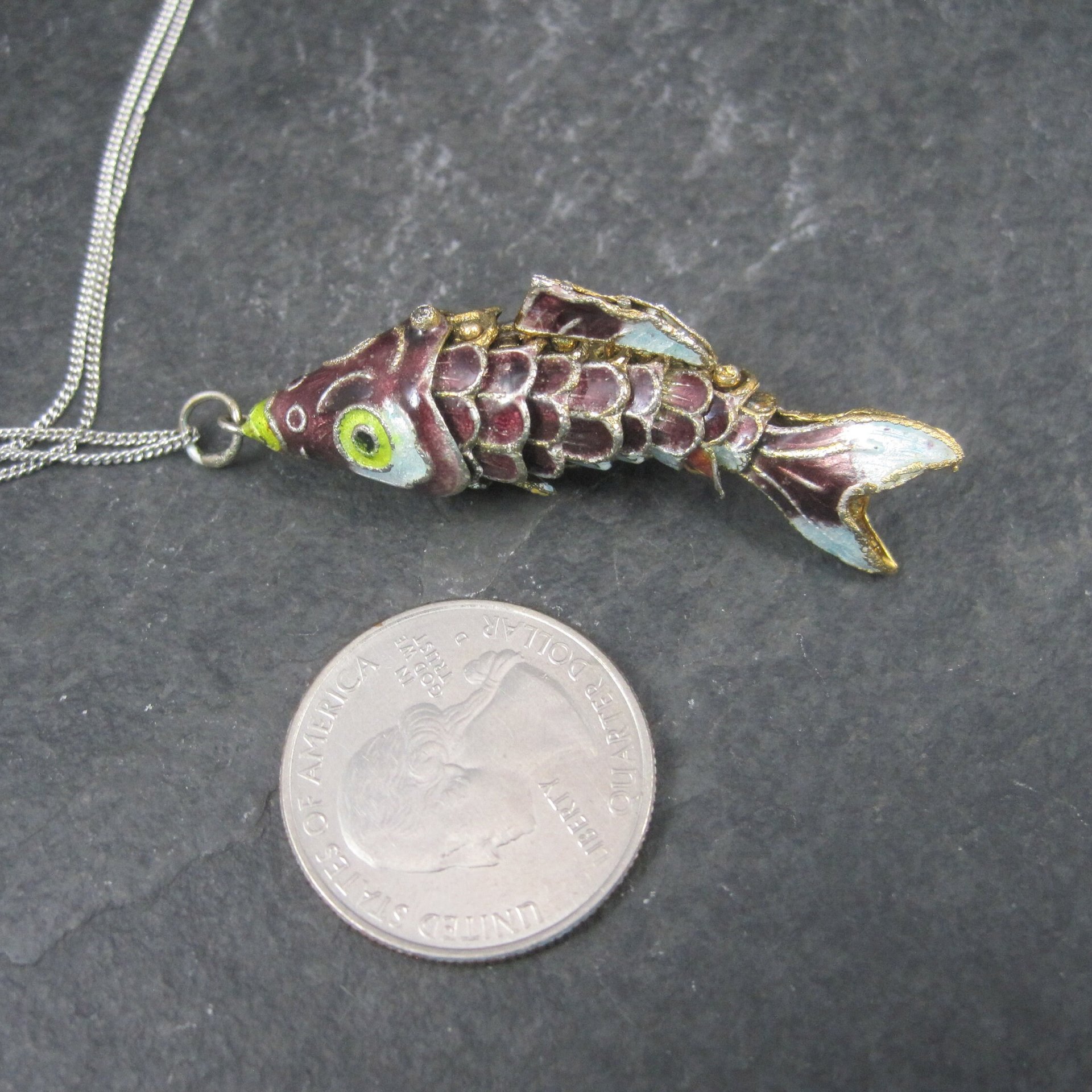 Vintage Cloisonne Enamel Fish Pendant Articulated Koi