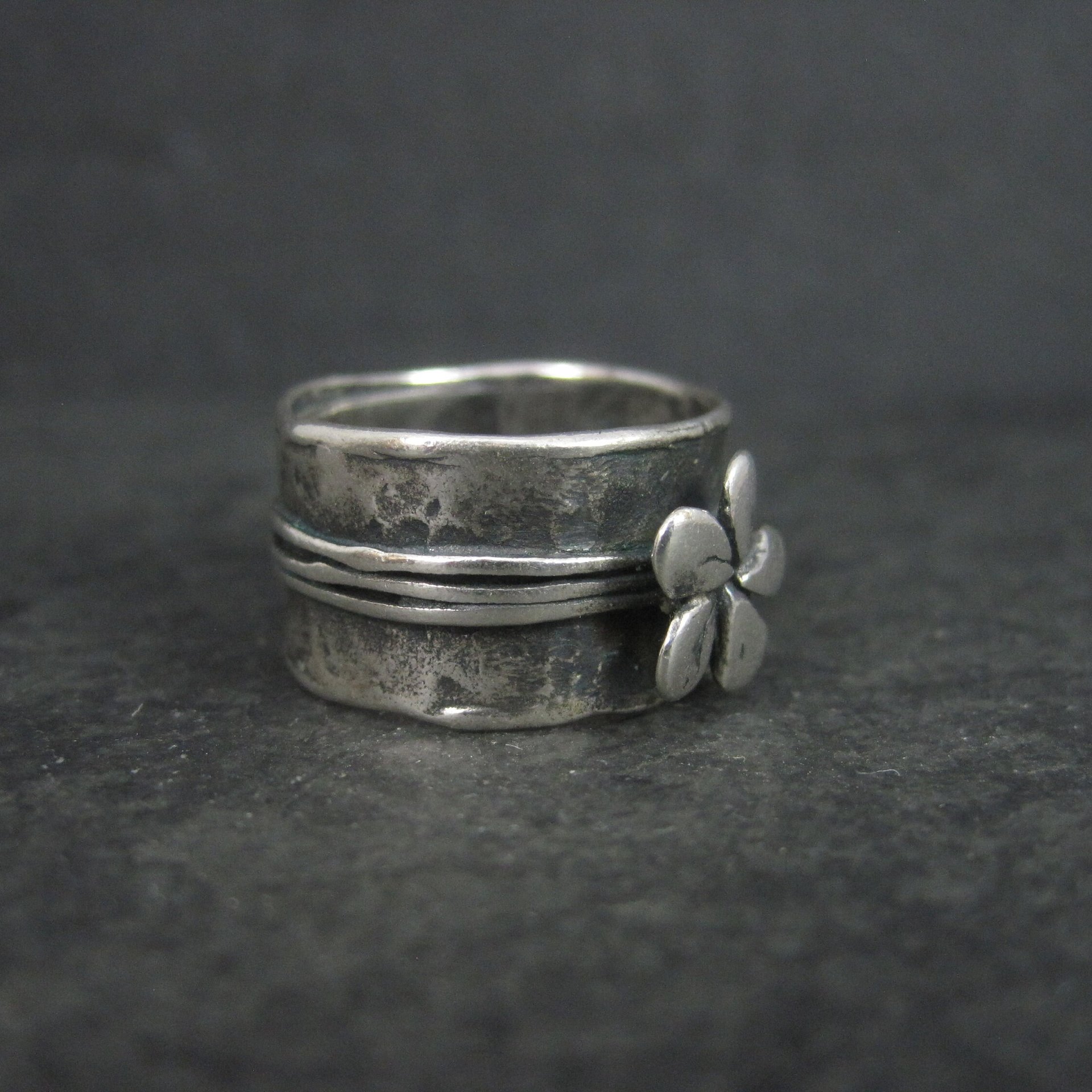 Wide Sterling Flower Band Ring Size 7
