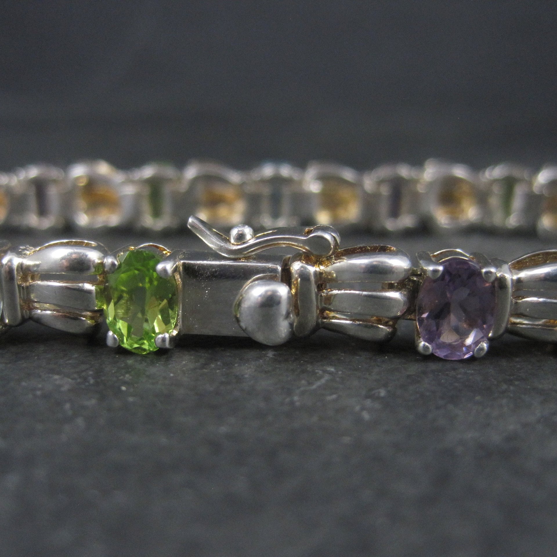 Vintage Sterling Topaz Peridot Amethyst Bracelet 7.5 Inches