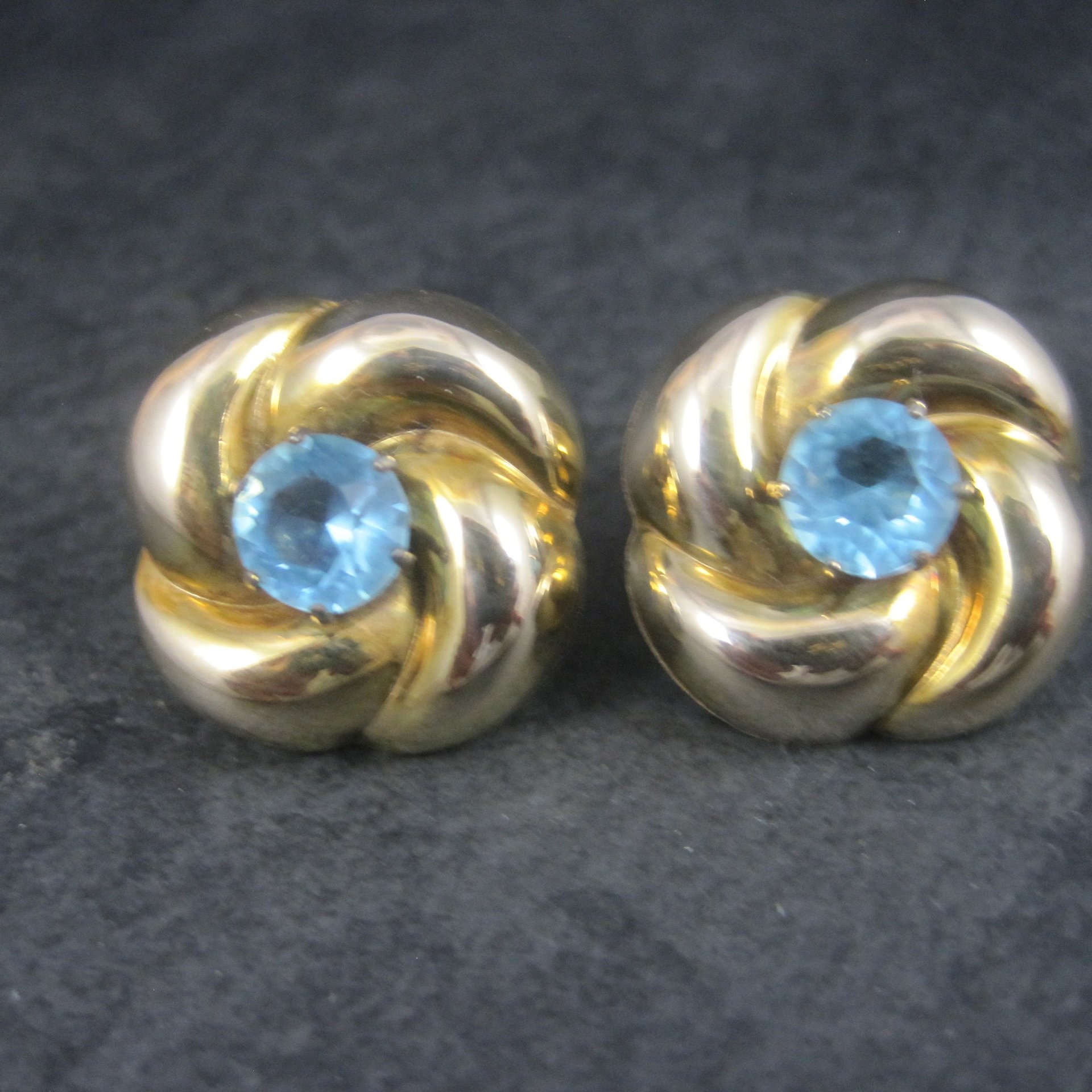 Antique Gold Filled Blue Rhinestone Flower Earrings Screw Backs