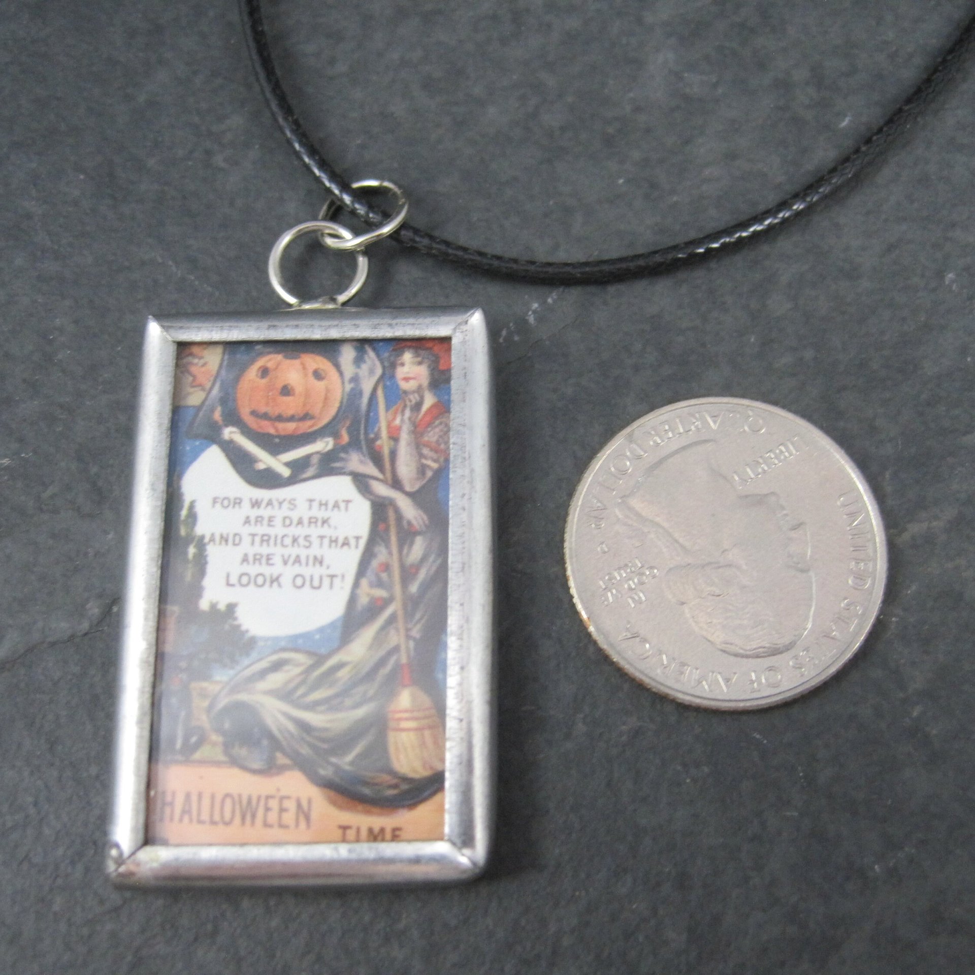 Vintage Halloween Postcard Pendant Necklace