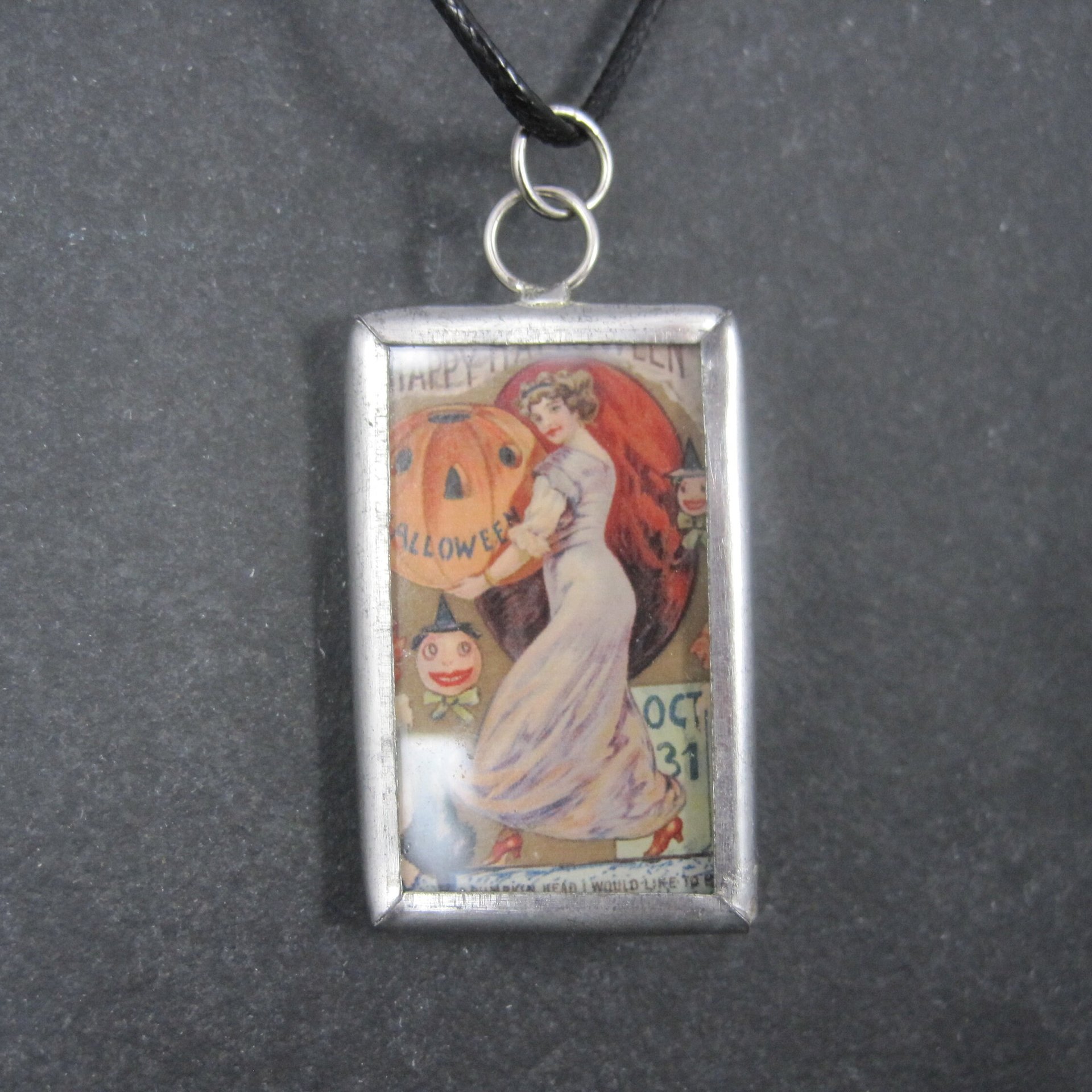 Vintage Halloween Postcard Pendant Necklace