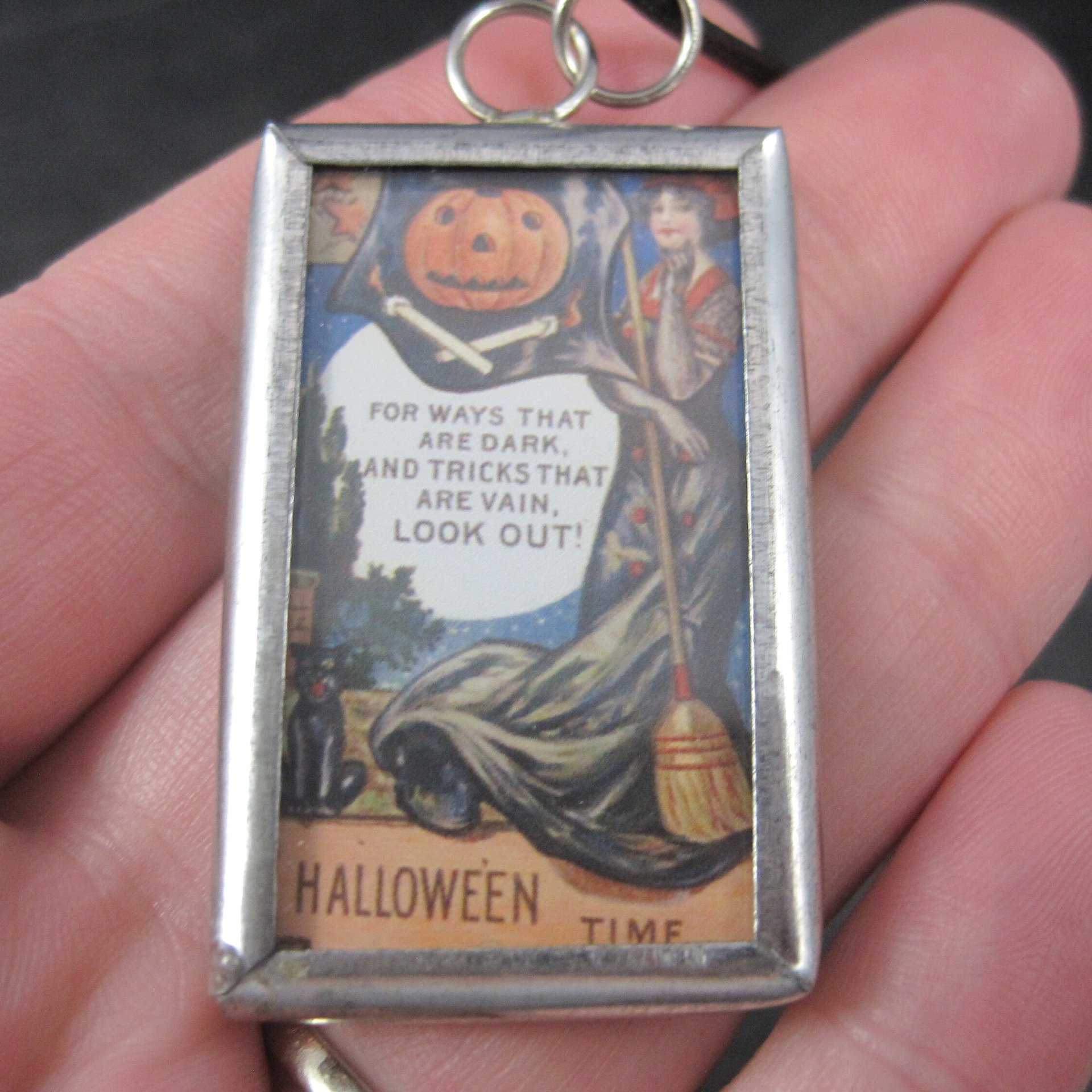 Vintage Halloween Postcard Pendant Necklace