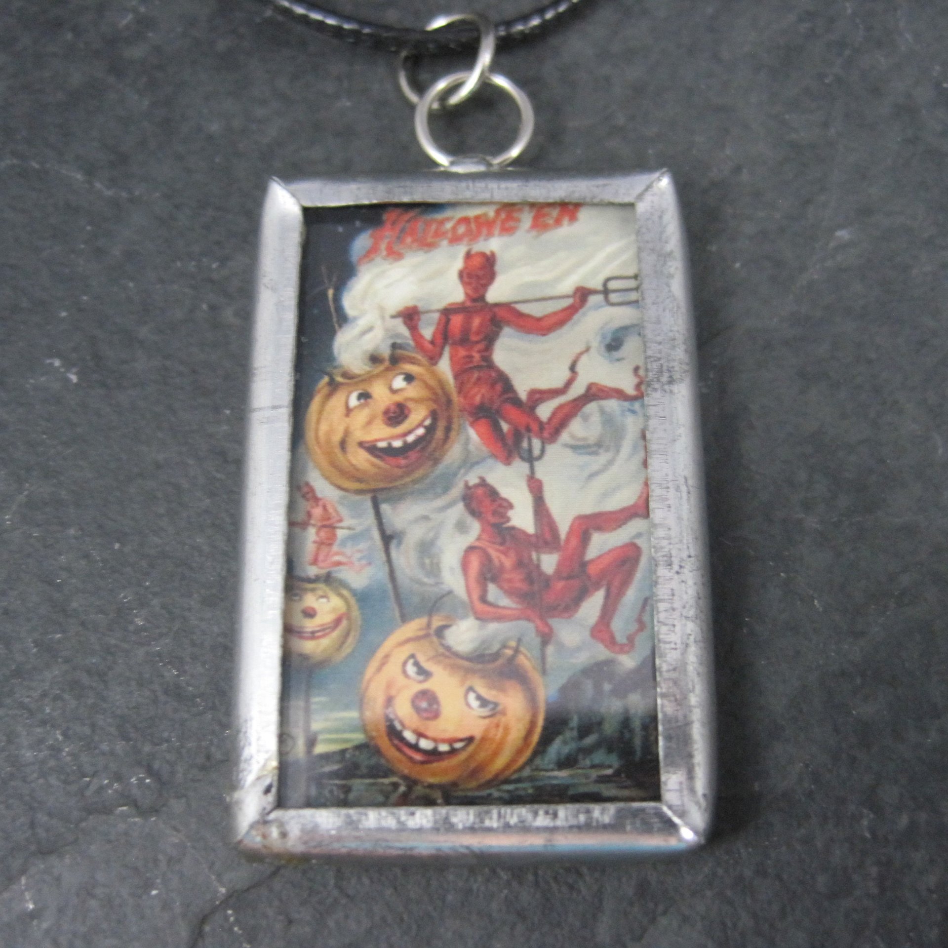 Vintage Halloween Devil Postcard Pendant Necklace